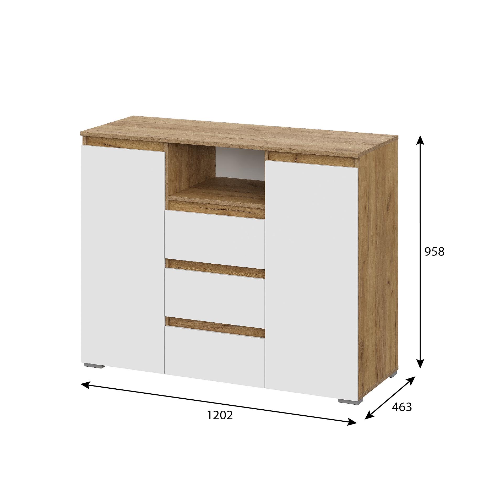 Люмо Комод КМ 01 1202х958х460 (ДУБ КРАФТ ЗОЛОТО/БЕЛ)