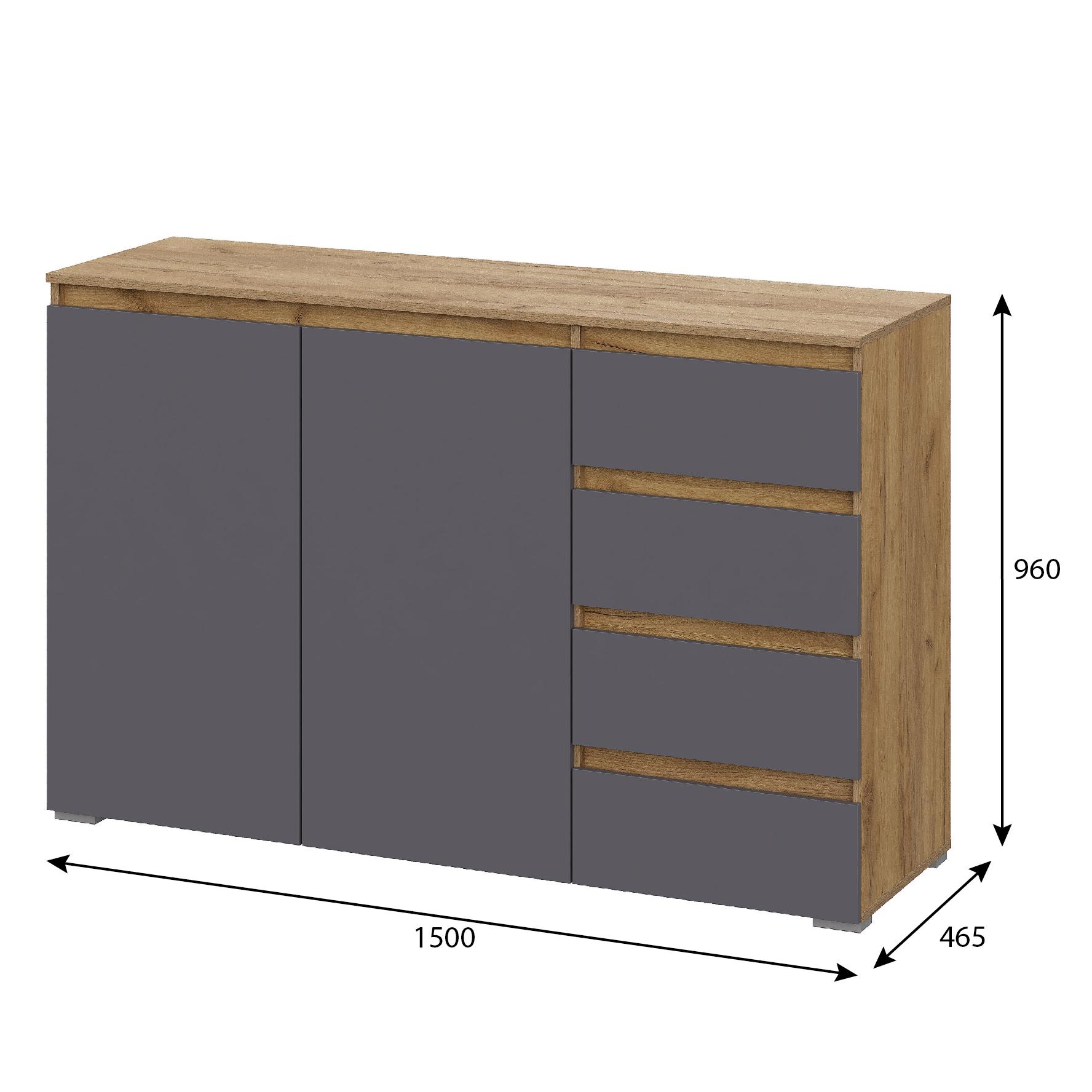Люмо Комод КМ 06 (4 фасада справа) 1502х958х460 (ДУБ КРАФТ ЗОЛОТО/СЕР)