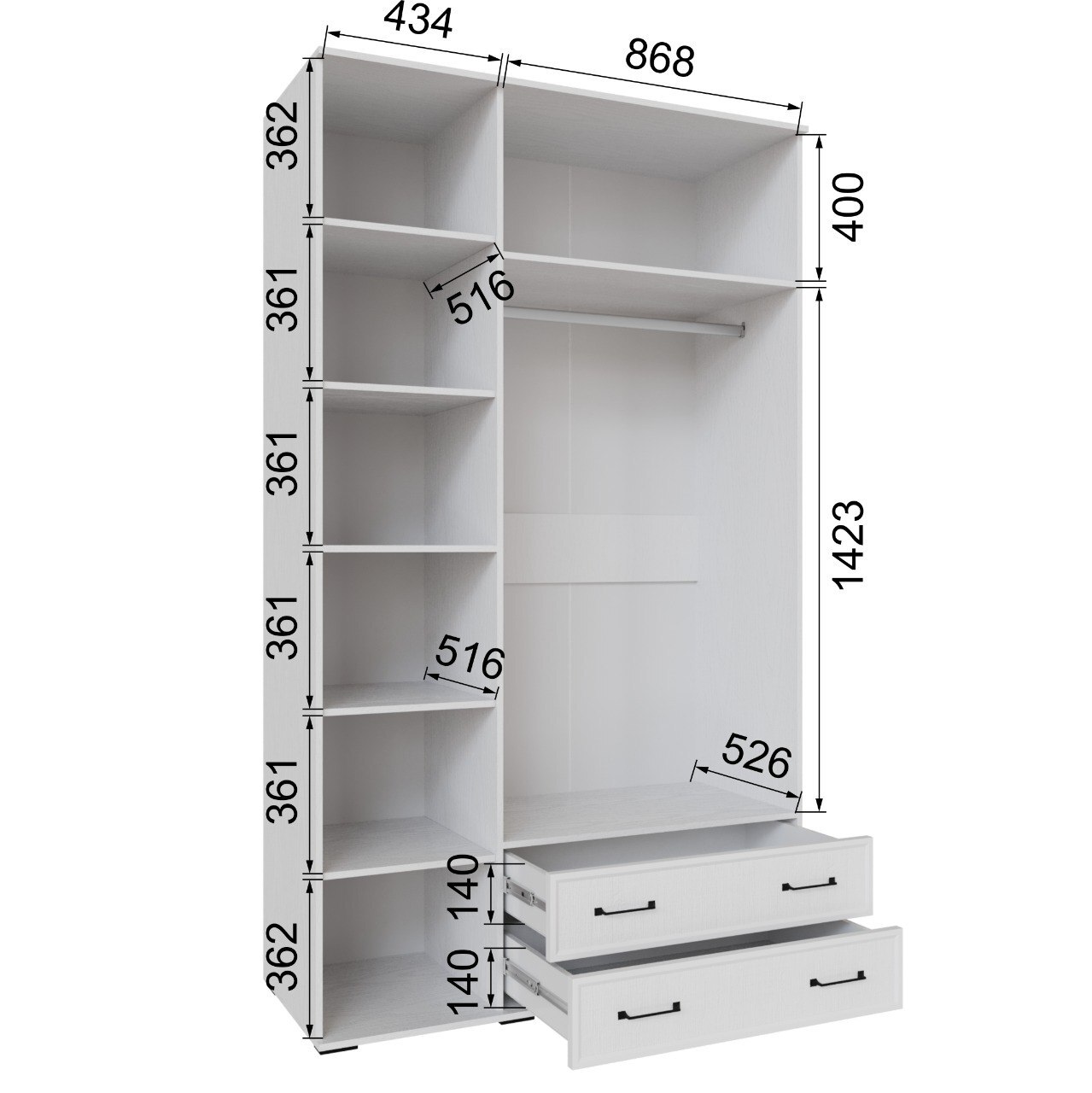 Шкаф Нельсон НШ-23 с зеркалом белый