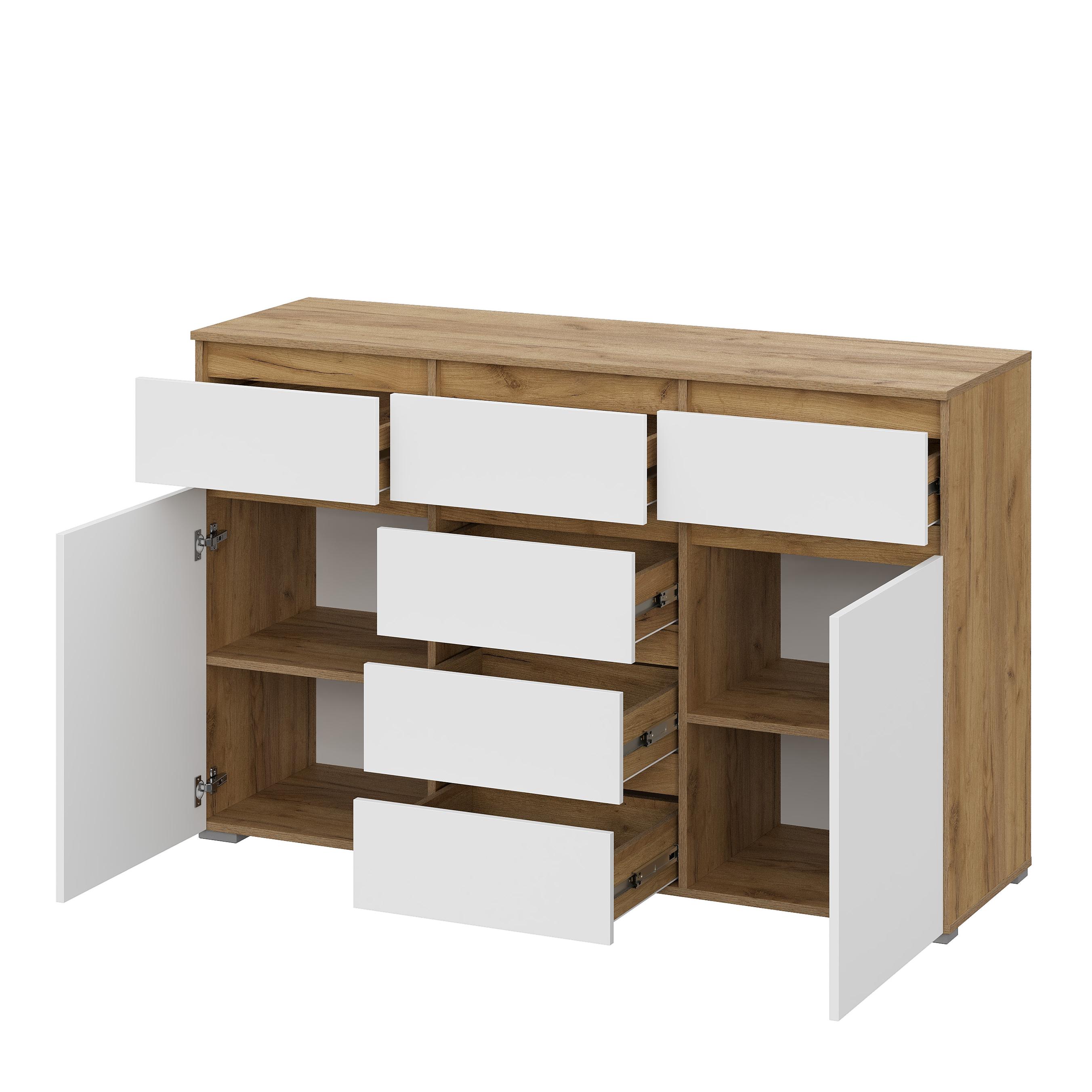 Люмо Комод КМ 05 (6 ящиков) 1502х958х460 (ДУБ КРАФТ ЗОЛОТО/БЕЛ)