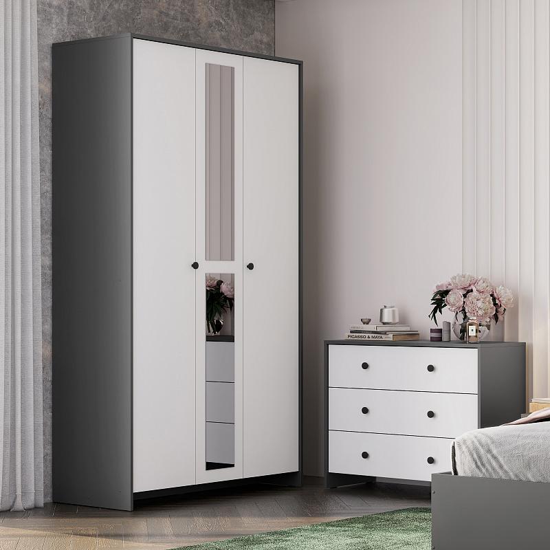 Модульная система "Дольче" Шкаф трехстворчатый (Графит/Белый)