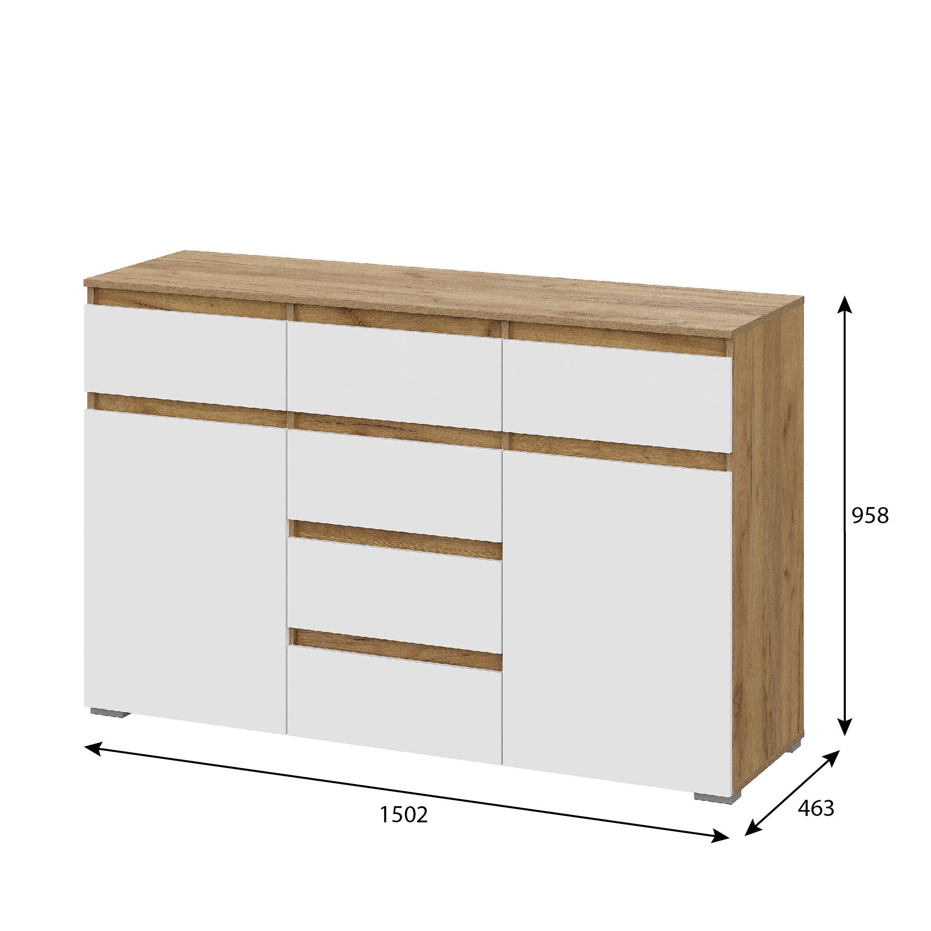 Люмо Комод КМ 05 (6 ящиков) 1502х958х460 (ДУБ КРАФТ ЗОЛОТО/БЕЛ)