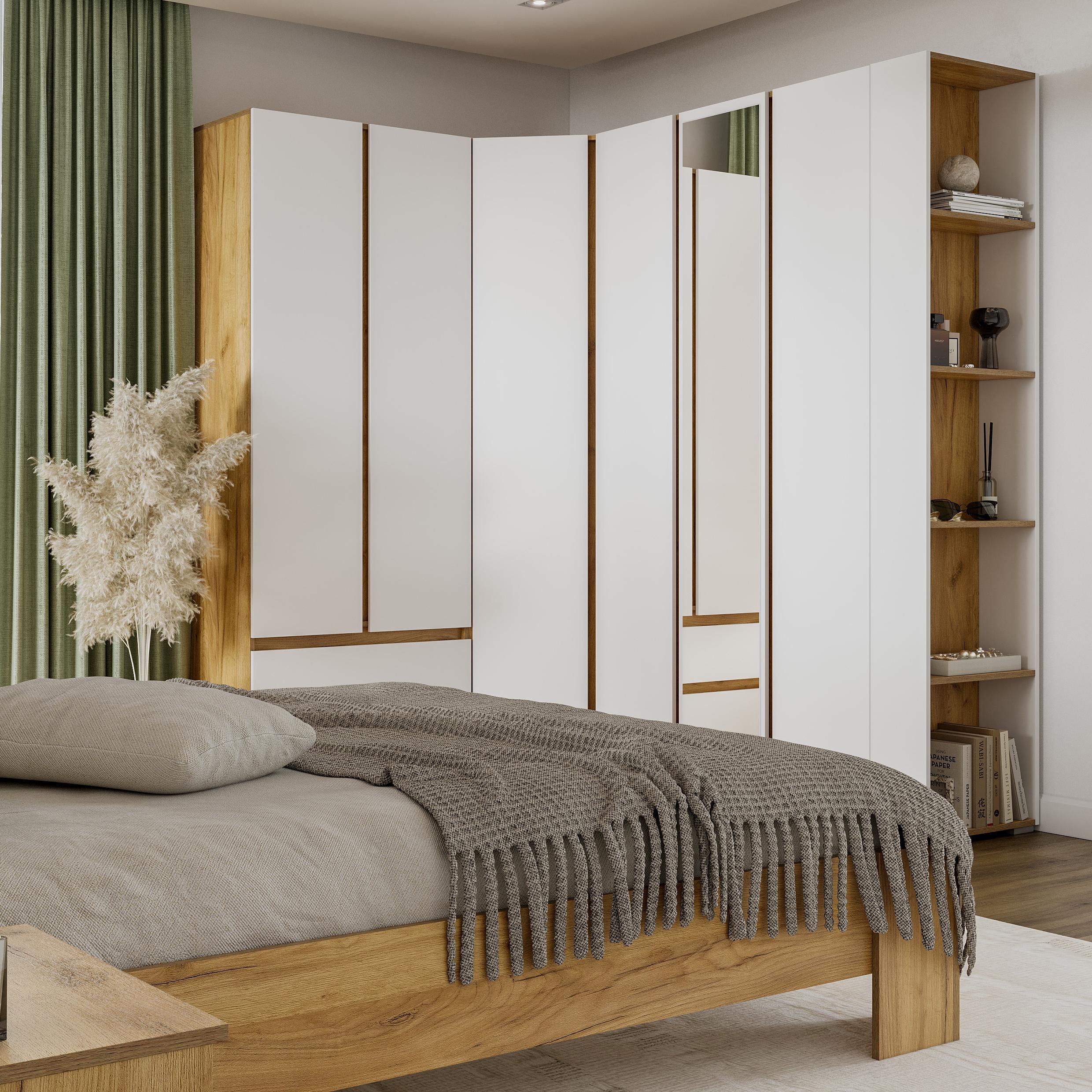 Люмо Шкаф угловой ШК 04 748х2100х748 (ДУБ КРАФТ ЗОЛОТО/БЕЛ)