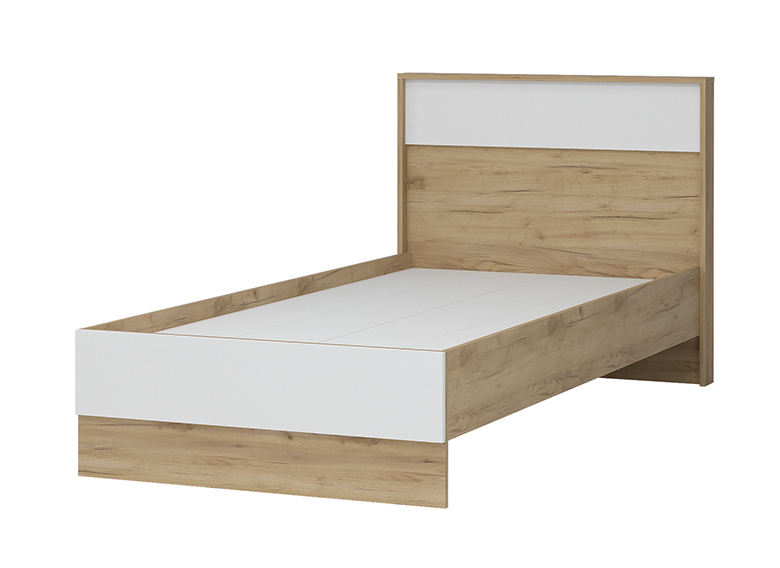 ИРИС КР-01 Кровать 0,9х2,0 (970х900х2090) Фасад БЕЛЫЙ/Корпус ДУБ КРАФТ ЗОЛОТО