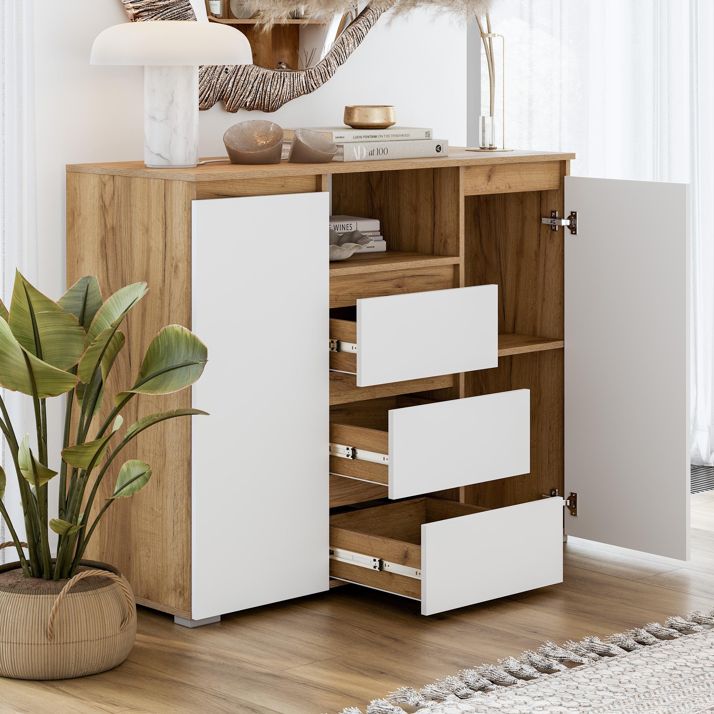 Люмо Комод КМ 01 1202х958х460 (ДУБ КРАФТ ЗОЛОТО/БЕЛ)