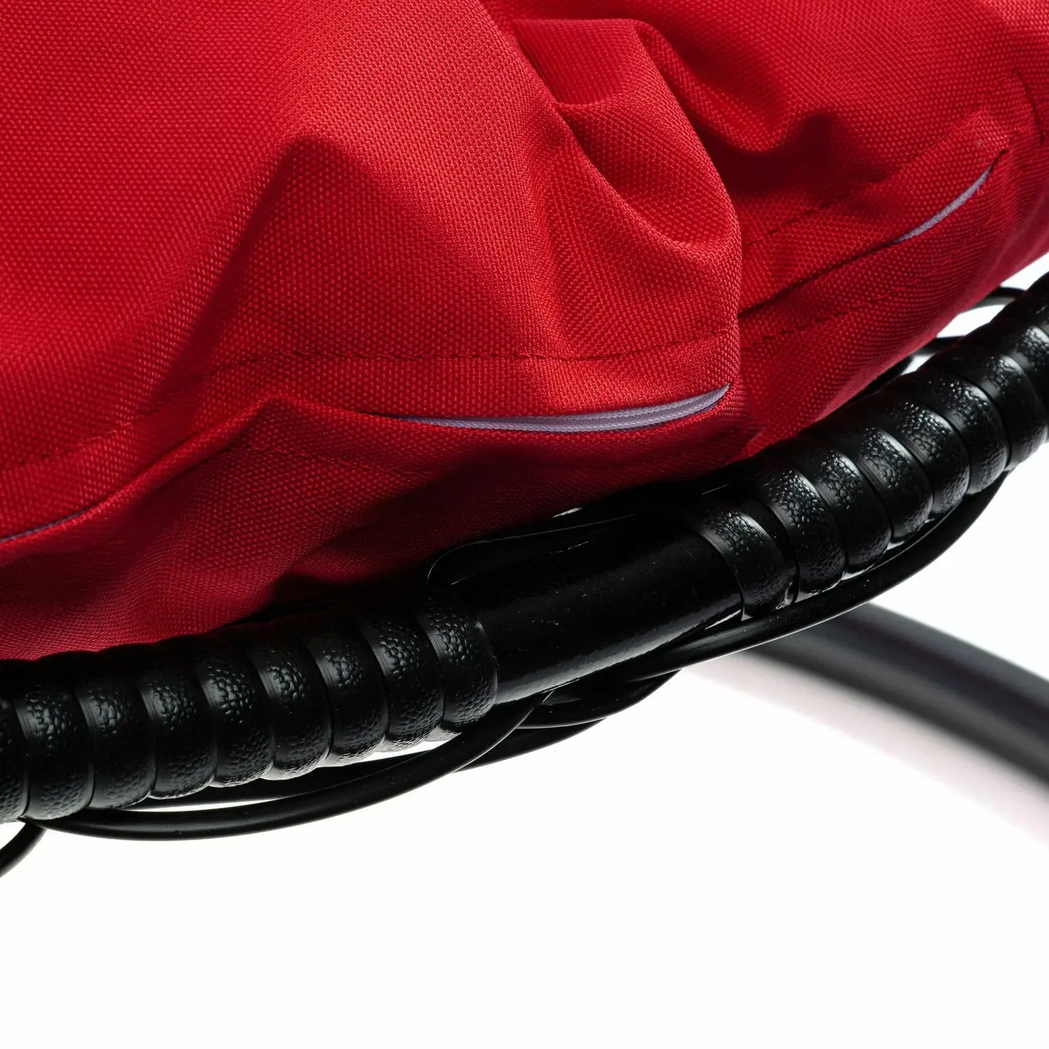 Подвесное кресло КАПЛЯ с ротангом чёрное, красная подушка