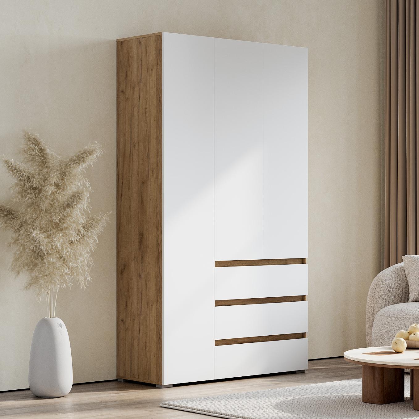 Люмо Шкаф с ящиками 3-х створчатый ШК 06 1200х2100х460 (ДУБ КРАФТ ЗОЛОТО/БЕЛ)