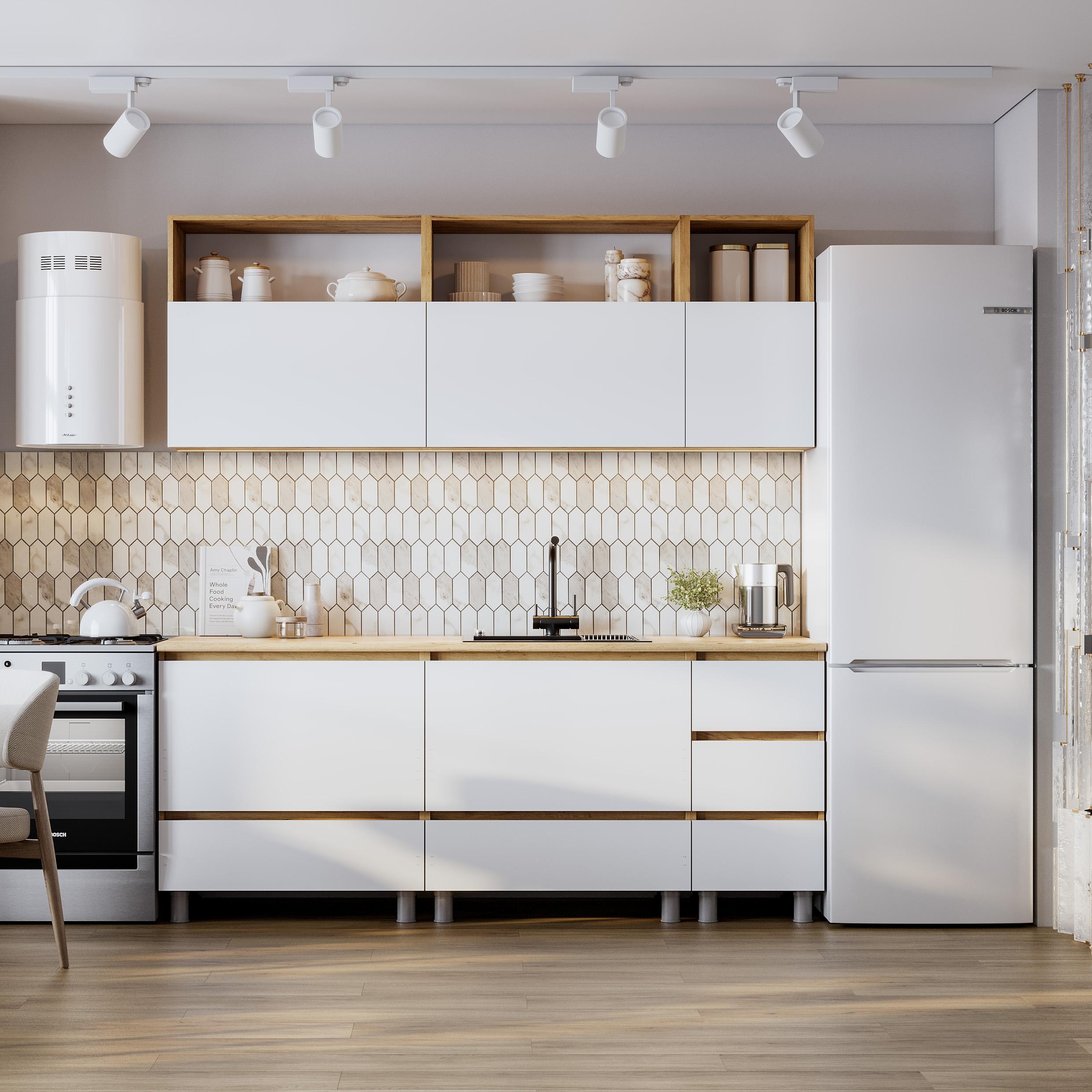 Люмо Кухонный гарнитур со столешницей 2000х2170х600, ДУБ КРАФТ ЗОЛОТО/БЕЛ