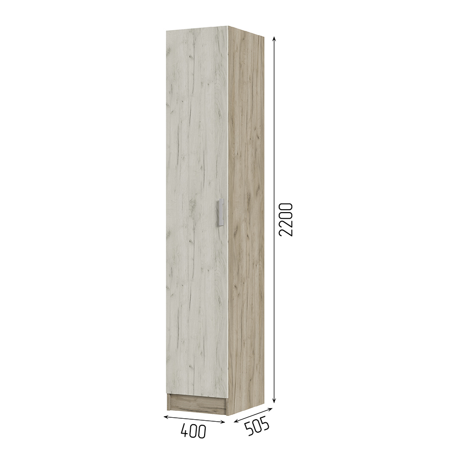 Спальня Пенал ГАРМОНИЯ ПН 601 М (0,4х2,2х0,5) фасад ДУБ КРАФТ БЕЛЫЙ/корпус ДУБ КРАФТ СЕРЫЙ