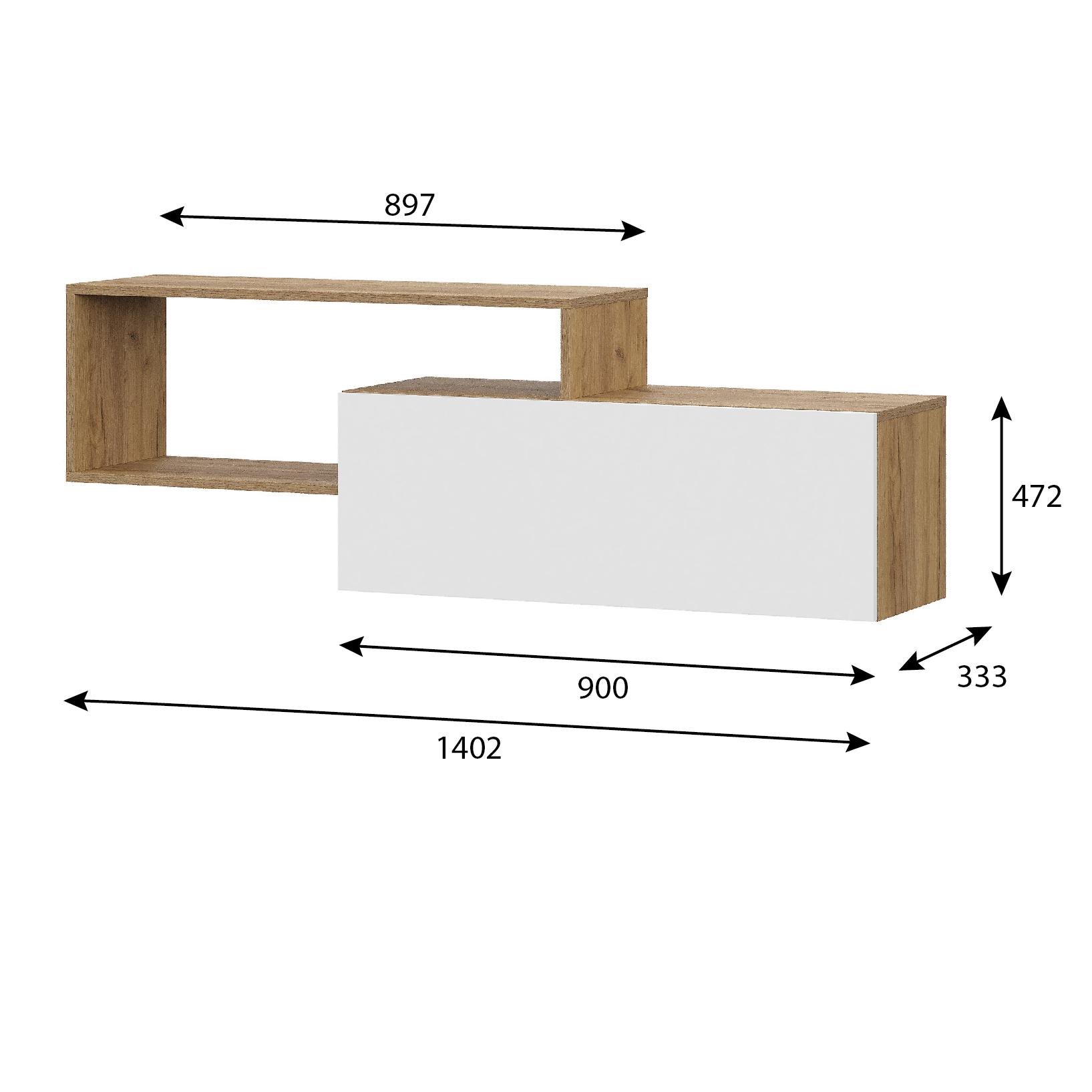 Люмо Полка навесная ПЛ 01 1402х472х330 (ДУБ КРАФТ ЗОЛОТО/БЕЛ)