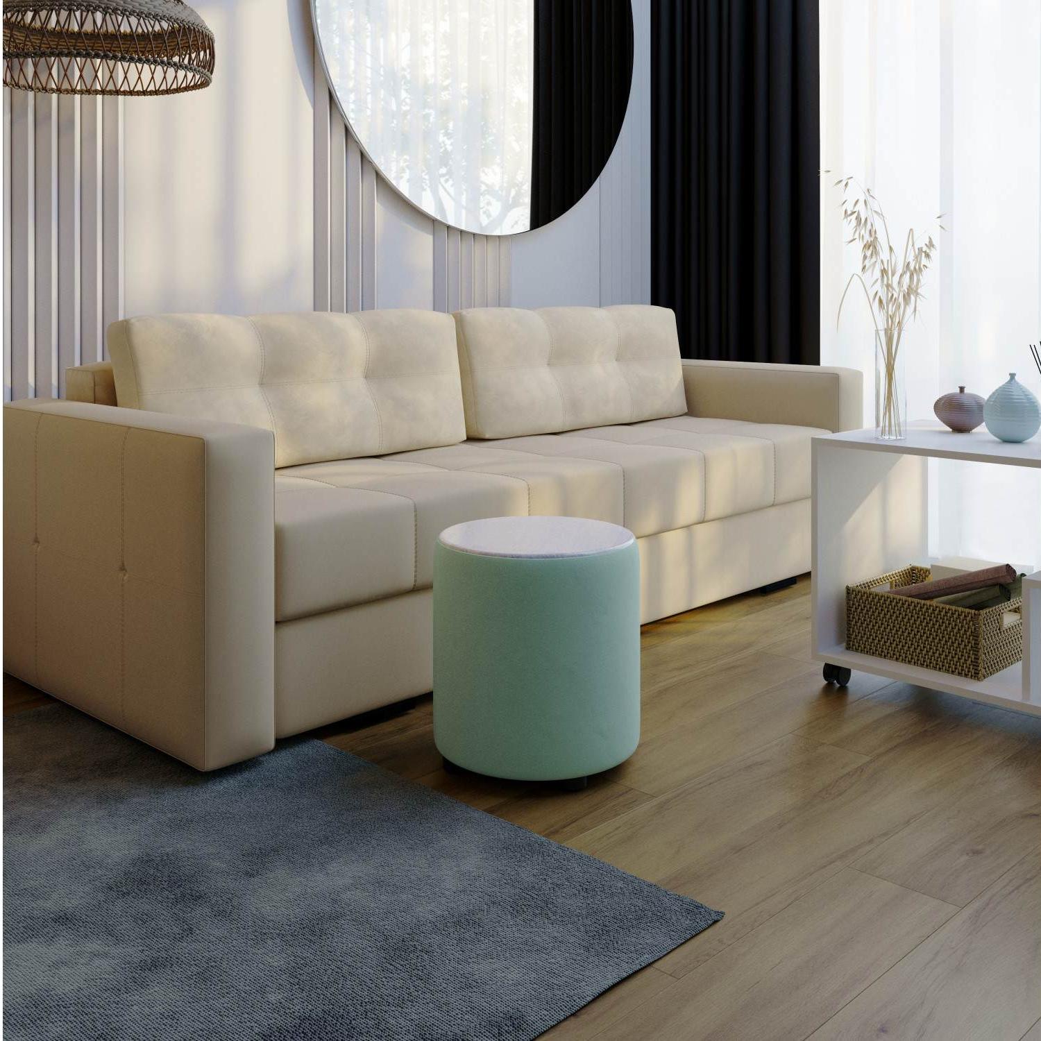 Пуф Пай мятный/мдф холст белый