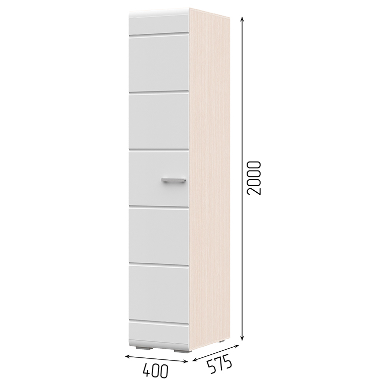 Спальня СИМБА пенал (400х2000х570) фасад МДФ БЕЛЫЙ ГЛЯНЕЦ/корпус БЕЛФОРТ