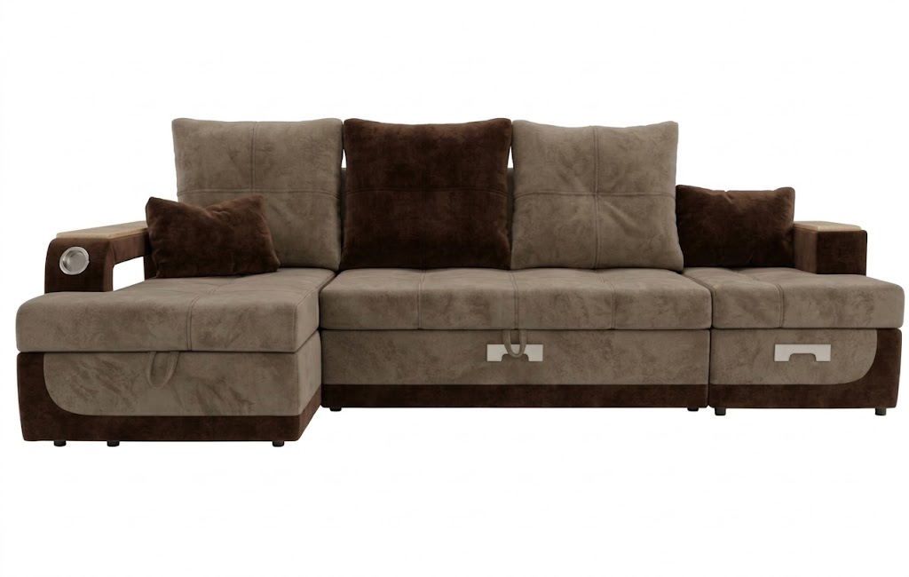 Диван угловой Лотос ДКУ левый Тк.Monaco 02 Cocoa (абсолют) + Monaco 04 Bitter (абсолют) 1 кат Апогей