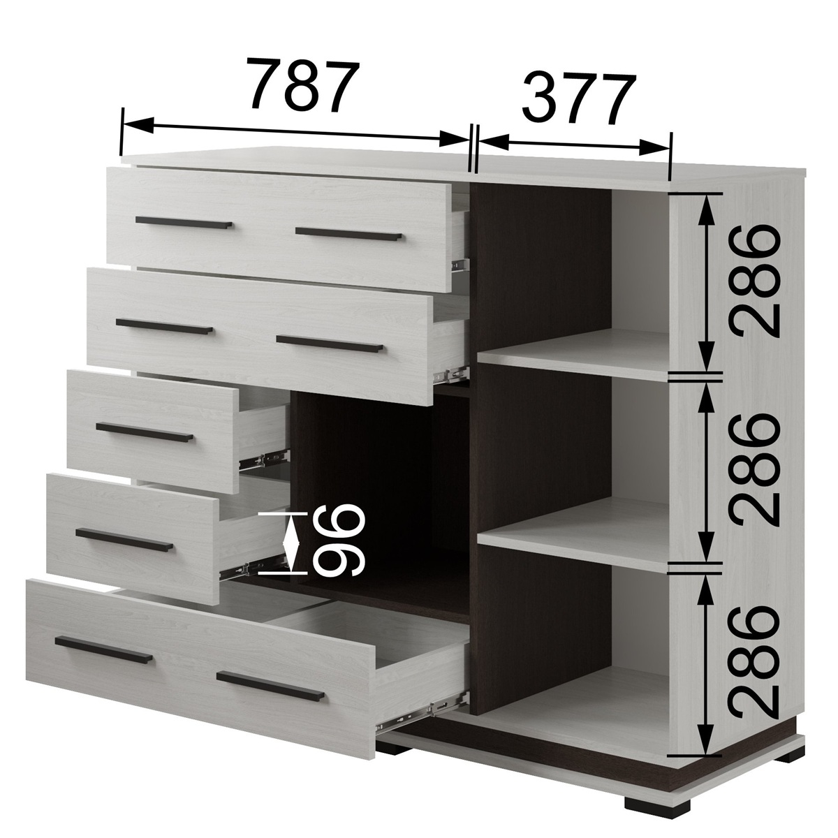Гостиная Модена комод МК-2 Дуб крафт табачный/Дуб крафт белый