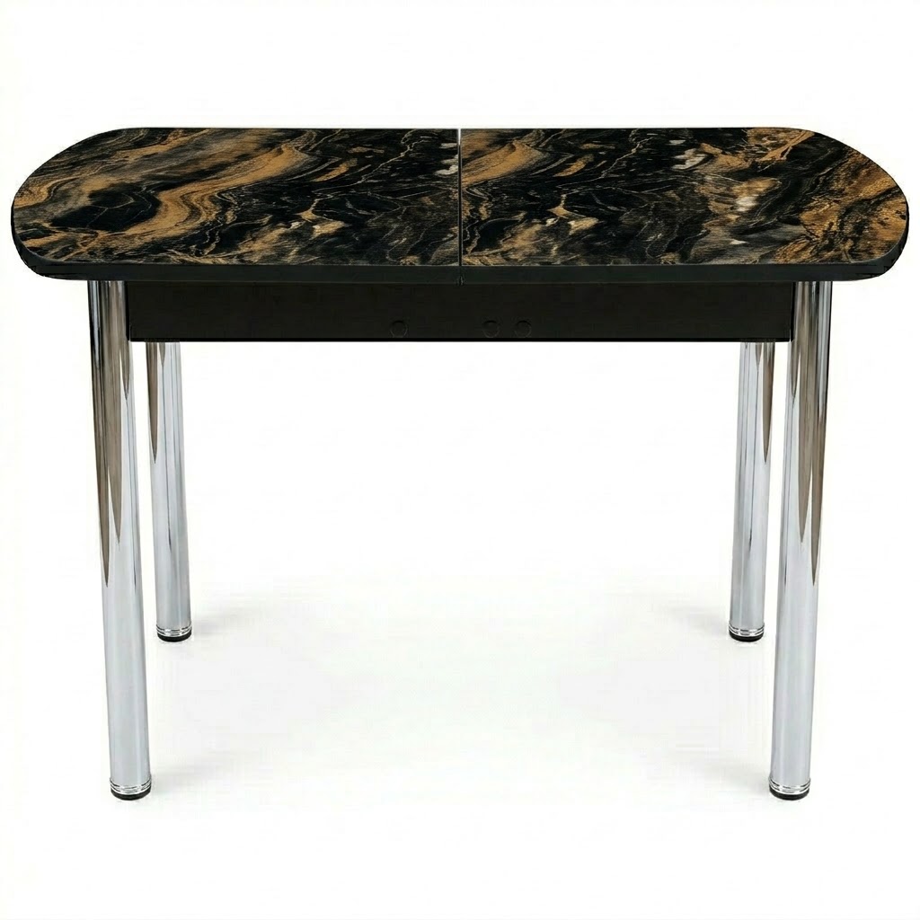 Стол Европейский раздвижной 1200(1500)*800 ноги хром черное Пл.7241ТС мрамор мокко