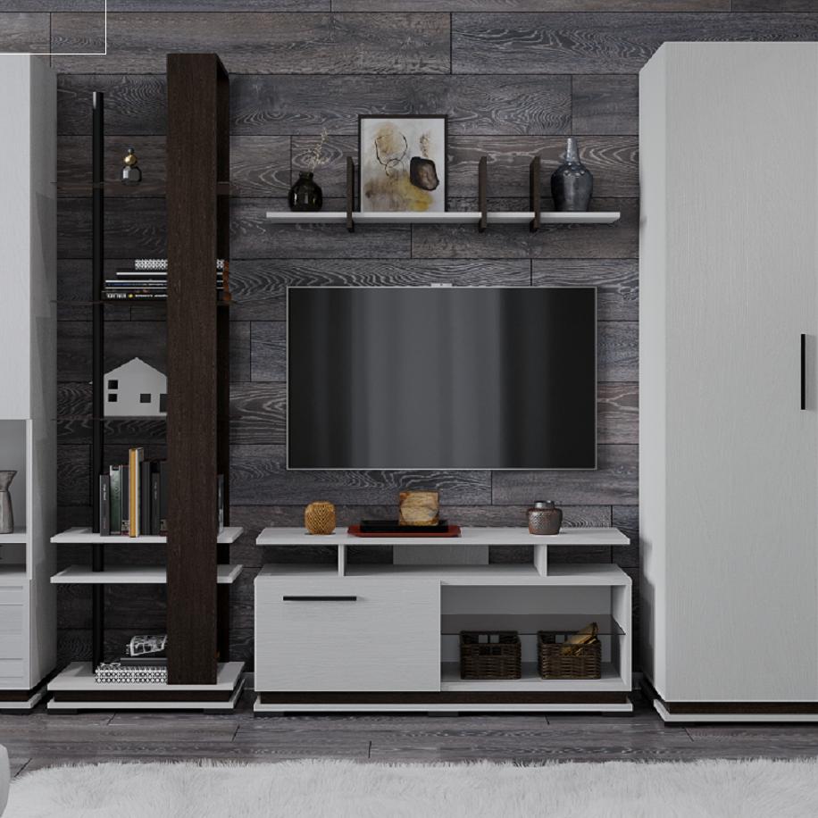 Гостиная Модена стеллаж МС-1 Дуб крафт табачный/Дуб крафт белый