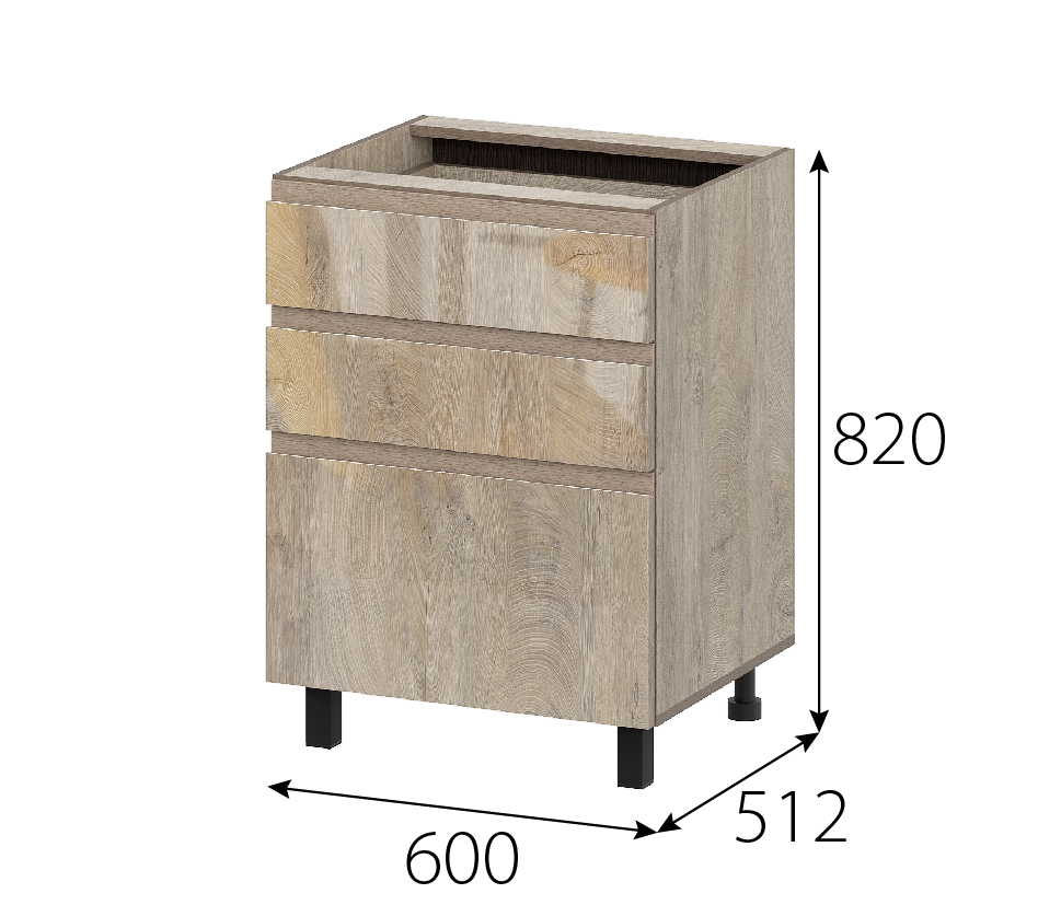 Кухонный гарнитур "Этна" Стол-рабочий 600 (6с3я) Дуб Эндгрейн