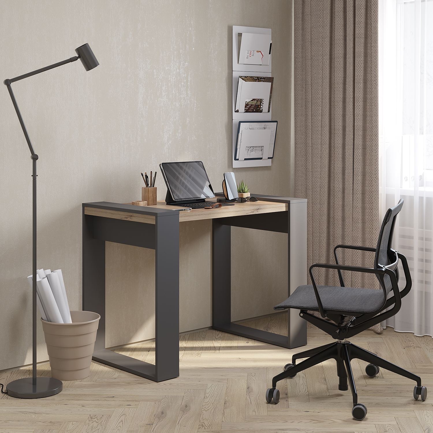 Стол компьютерный "Арчи" Графит/Дуб керра