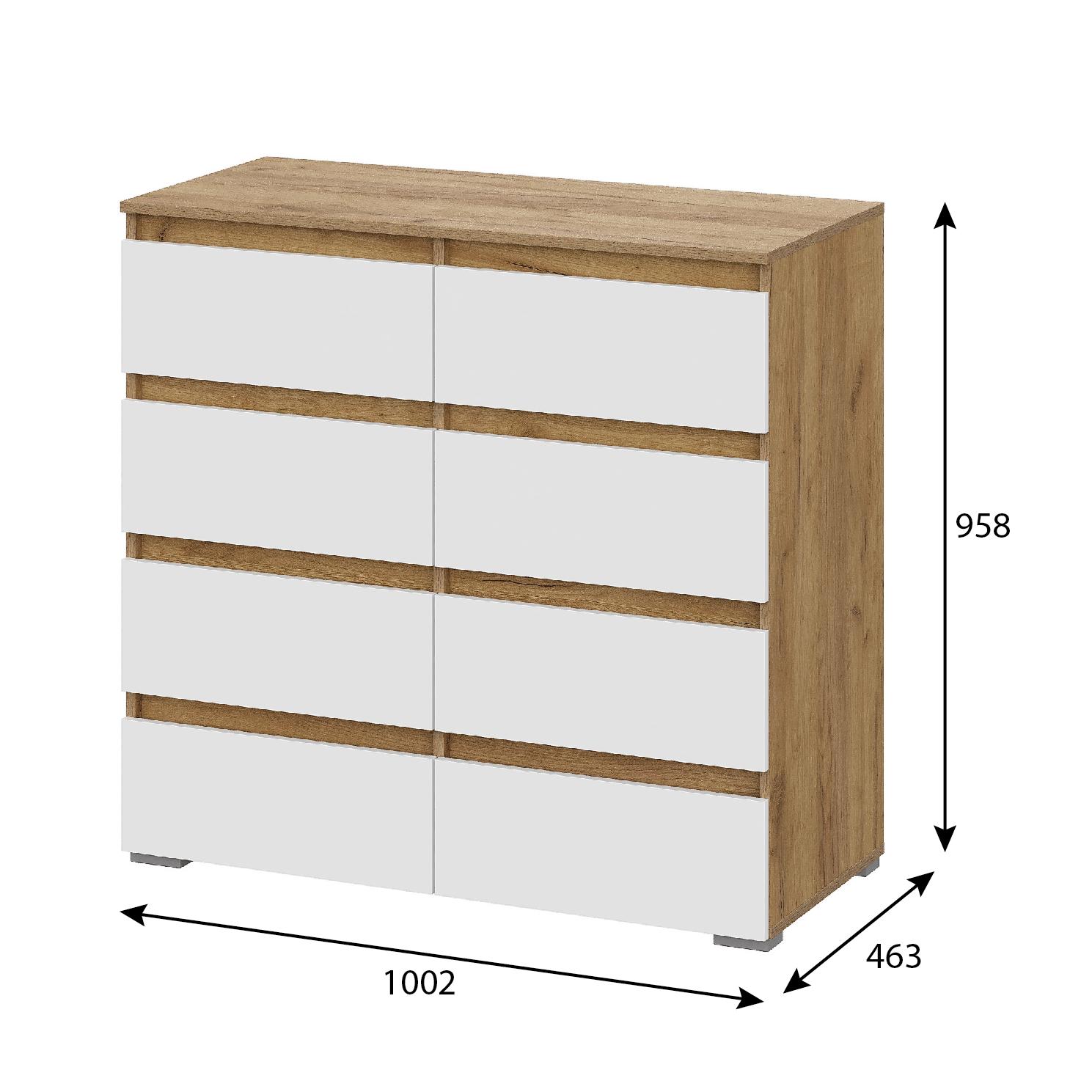 Люмо Комод КМ 04 (8 ящиков) 1002х958х460 (ДУБ КРАФТ ЗОЛОТО/БЕЛ)