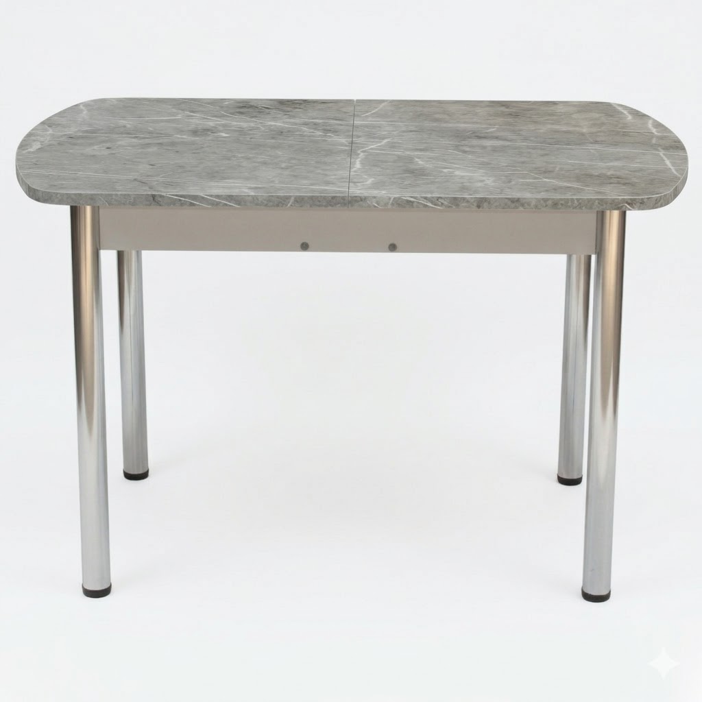 Стол Европейский раздвижной 1200(1500)*800 ноги хром Белое Пл.7237 Серый тунис Висма