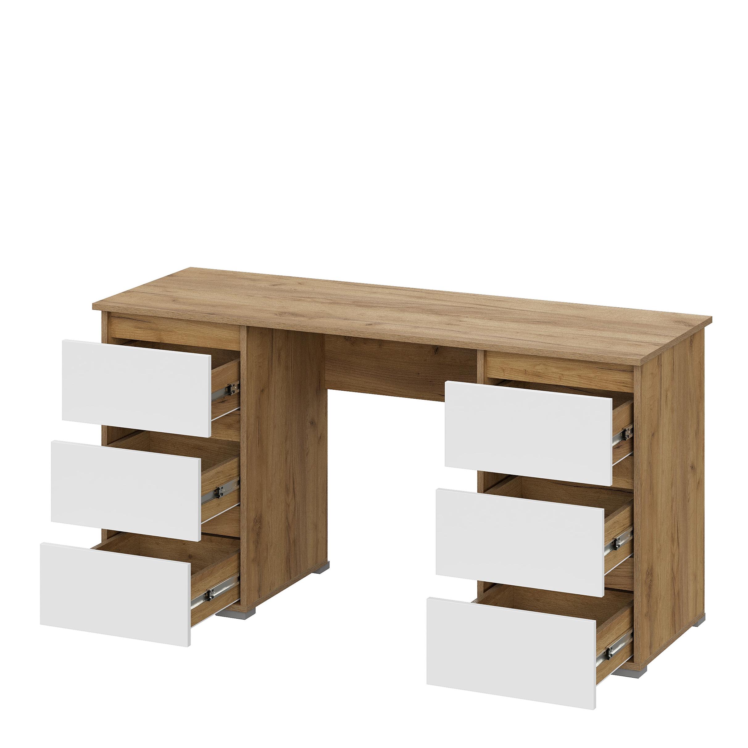 Люмо Стол с ящиками ПС 02 1420х730х500 (ДУБ КРАФТ ЗОЛОТО/БЕЛ)