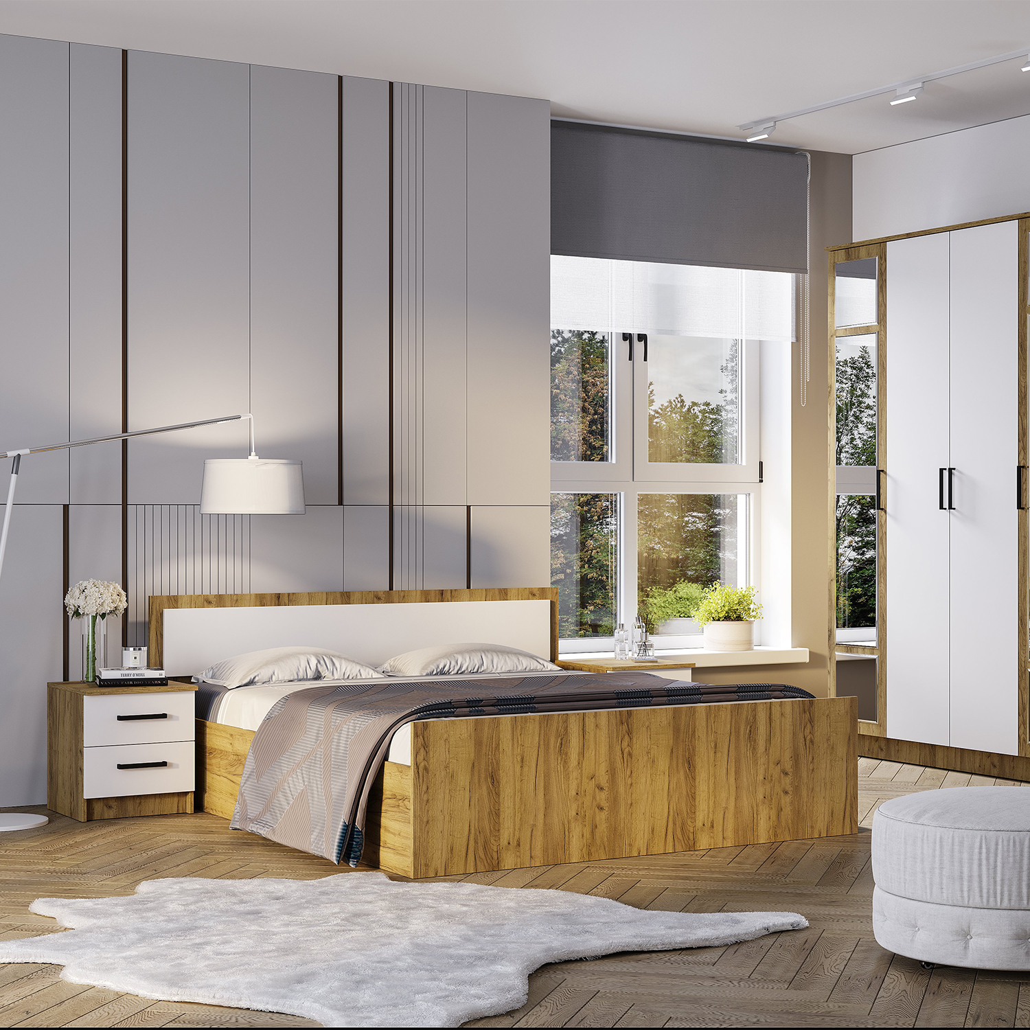 Кровать 1,4 м "Евро" крафт/белый