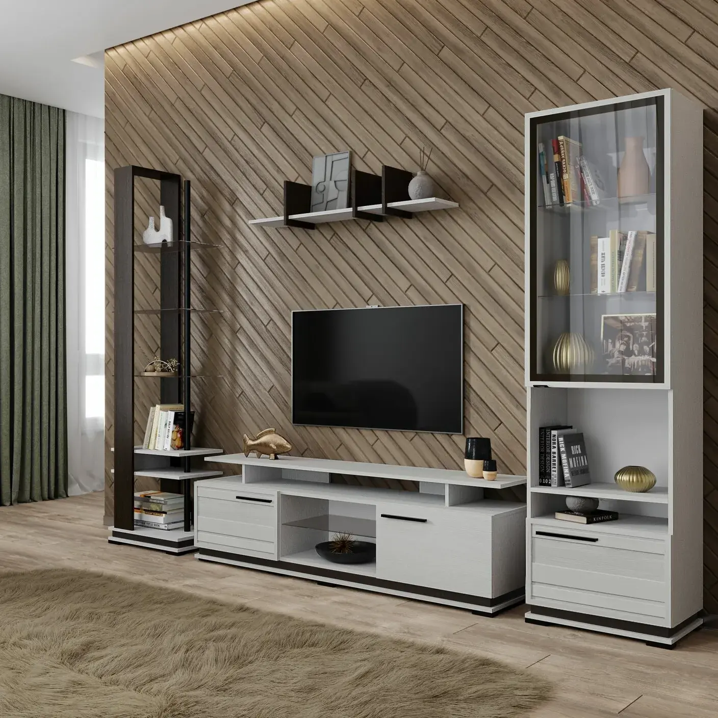 Гостиная Модена тумба ТВ МТ-2 Дуб крафт табачный/Дуб крафт белый