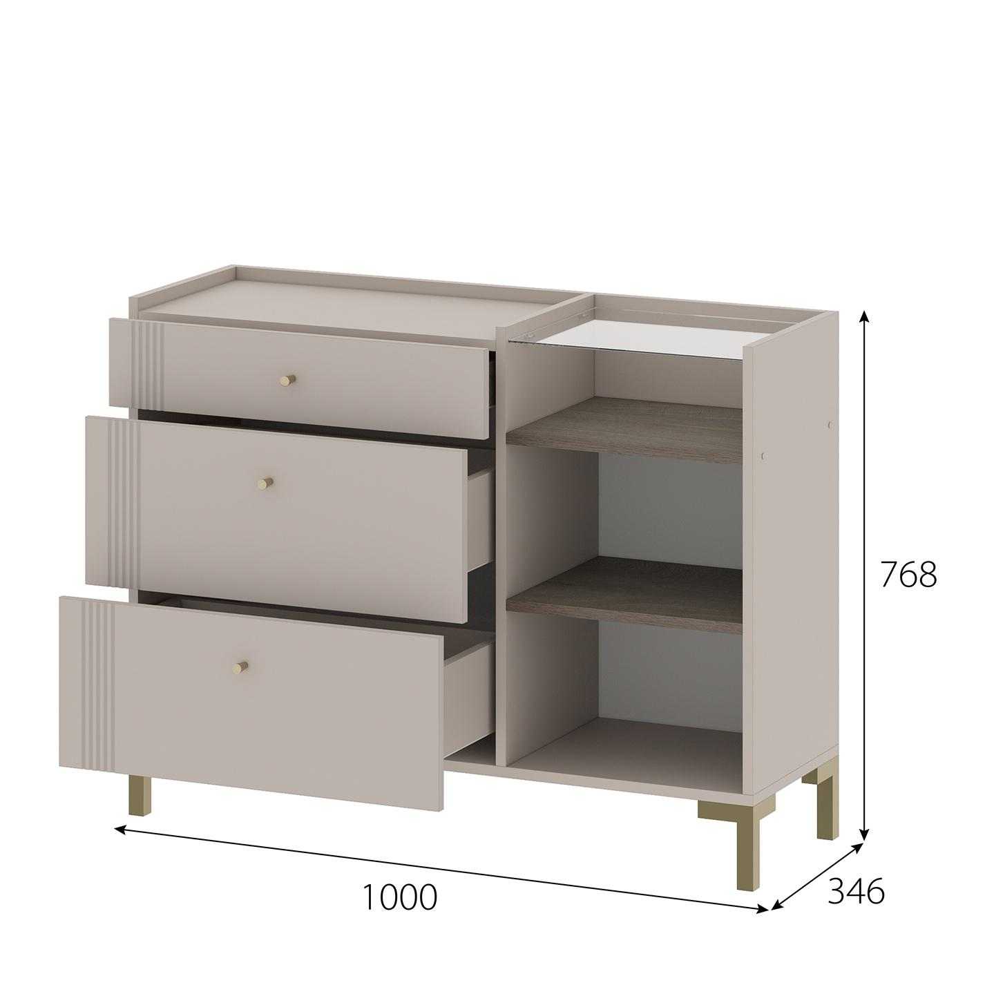 Модульная система "Одетта" Комод с ящиками и створкой (КМ1) Меланж/Дуб Эндгрейн