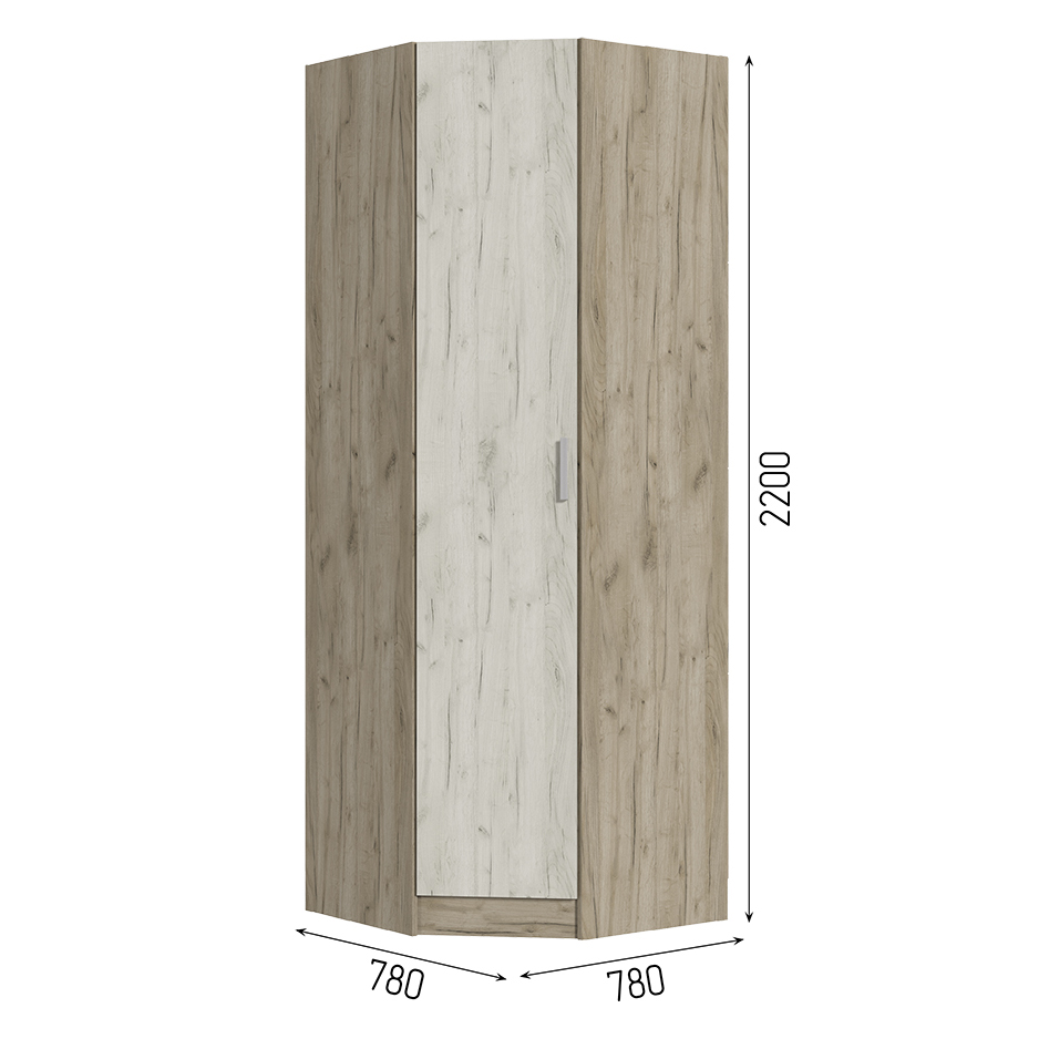 Спальня Шкаф угловой ГАРМОНИЯ ШУ 601 М (0,78х2,2х0,78) фасад ДУБ КРАФТ БЕЛЫЙ/корпус ДУБ КРАФТ СЕРЫЙ