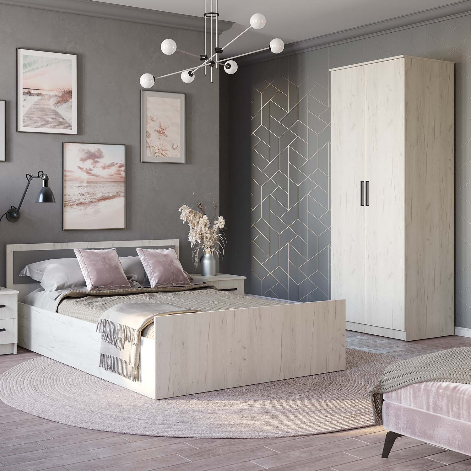 Кровать 1,4 м "Фиеста" дуб крафт белый