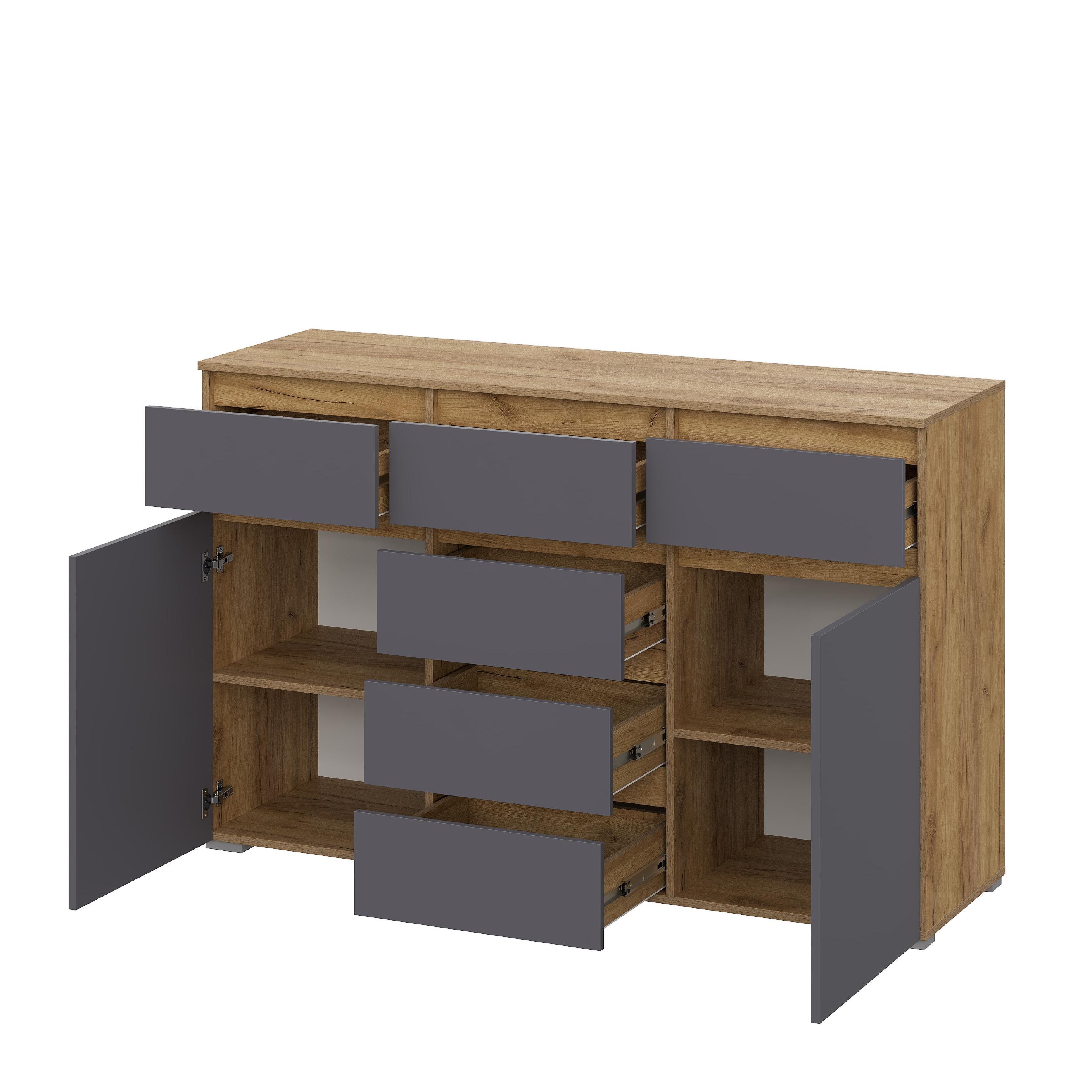 Люмо Комод КМ 05 (6 ящиков) 1502х958х460 (ДУБ КРАФТ ЗОЛОТО/СЕР)