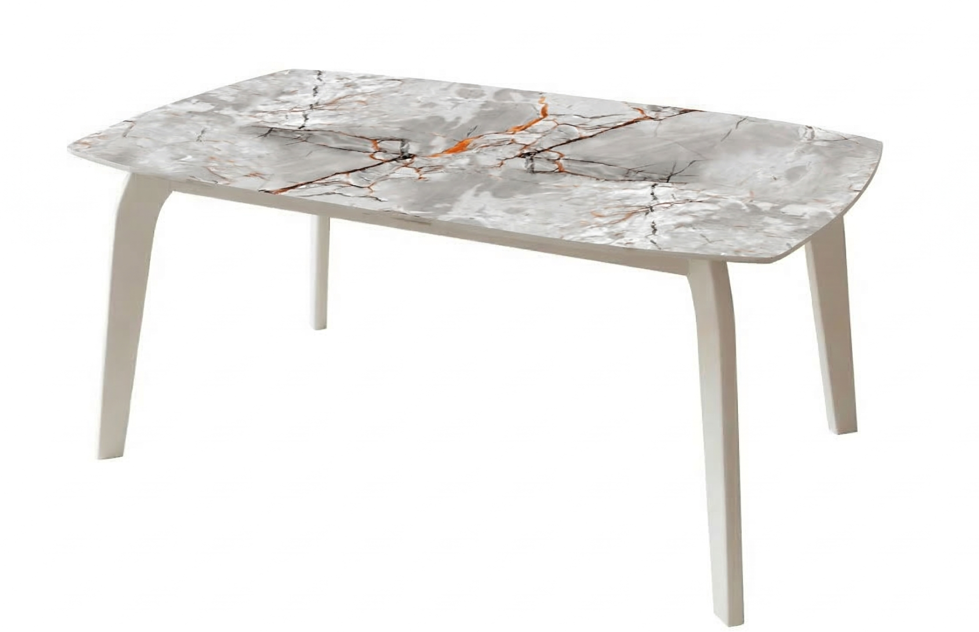 Стол раздвижной Авто Оскар С-3 ФП (Мрамор1 CristalVision) белый Н-7+