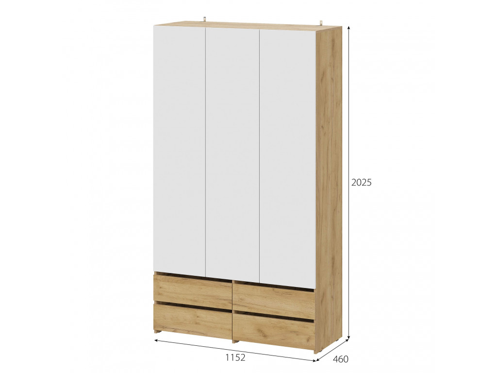 Модульная система "Абрау" Шкаф трехстворчатый (с ящиками) (Дуб Золотой/Белый)