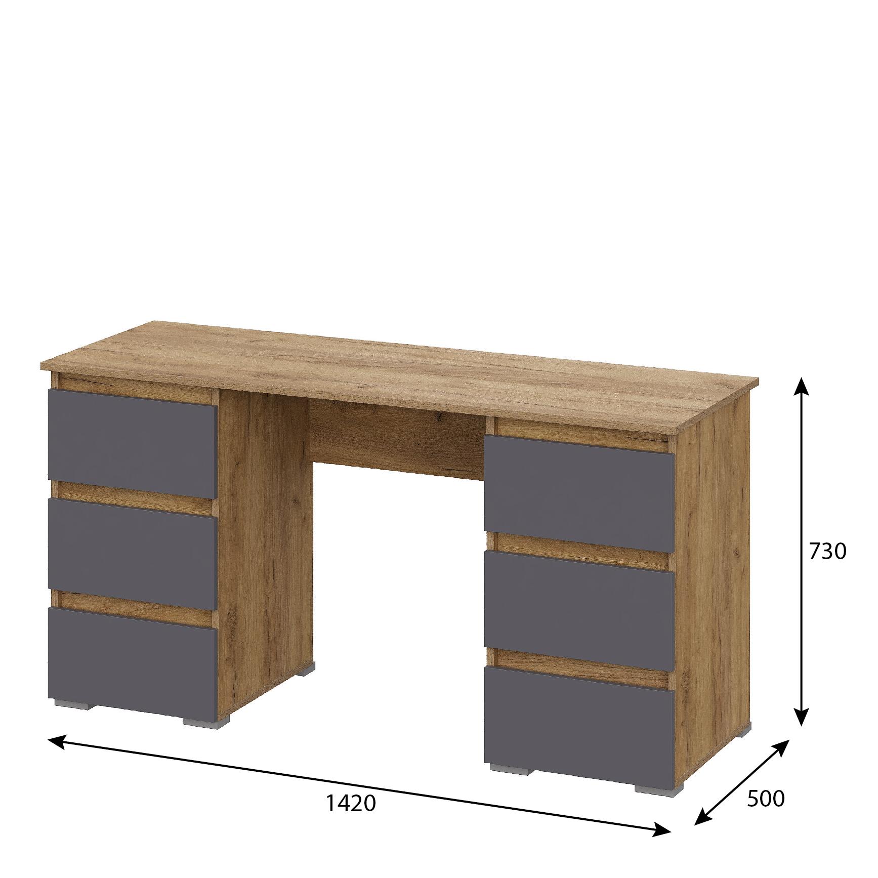 Люмо Стол с ящиками ПС 02 1420х730х500 (ДУБ КРАФТ ЗОЛОТО/СЕР)