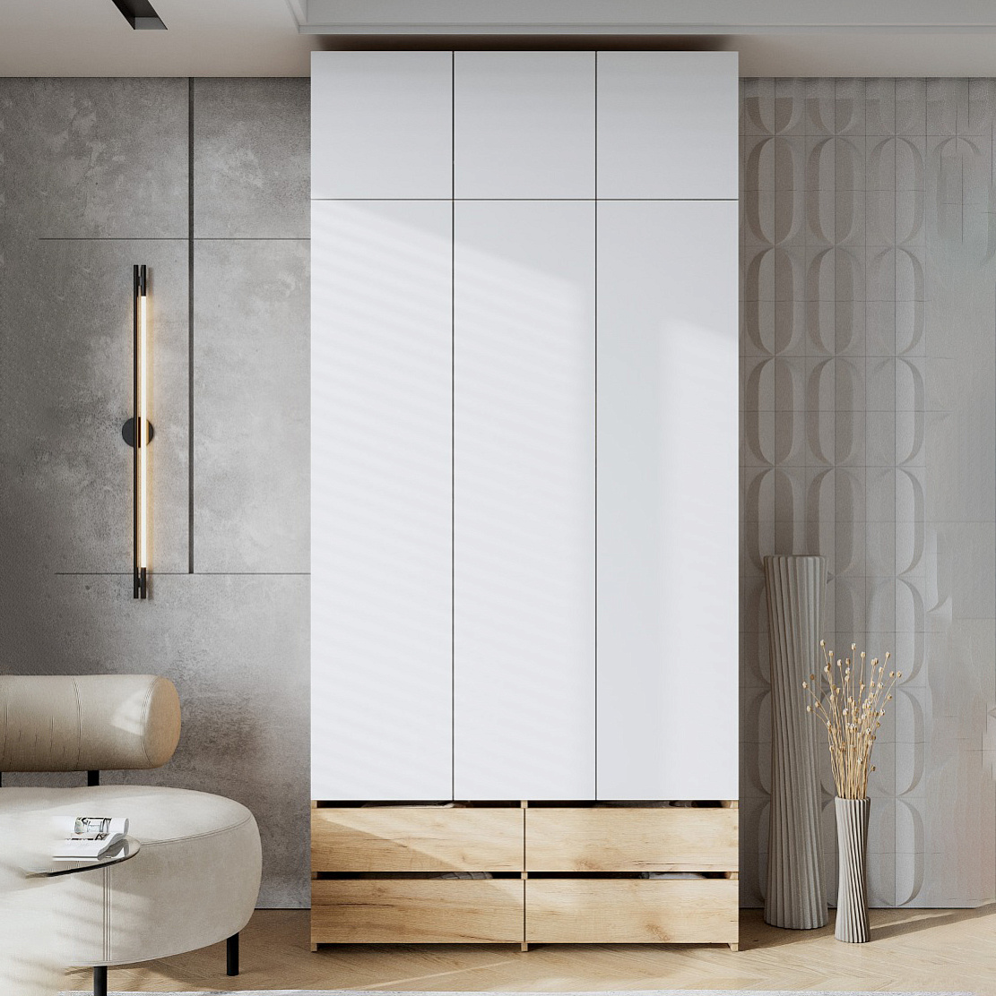 Модульная система "Абрау" Шкаф верхний (трехстворчатый) (Дуб Золотой/Белый)