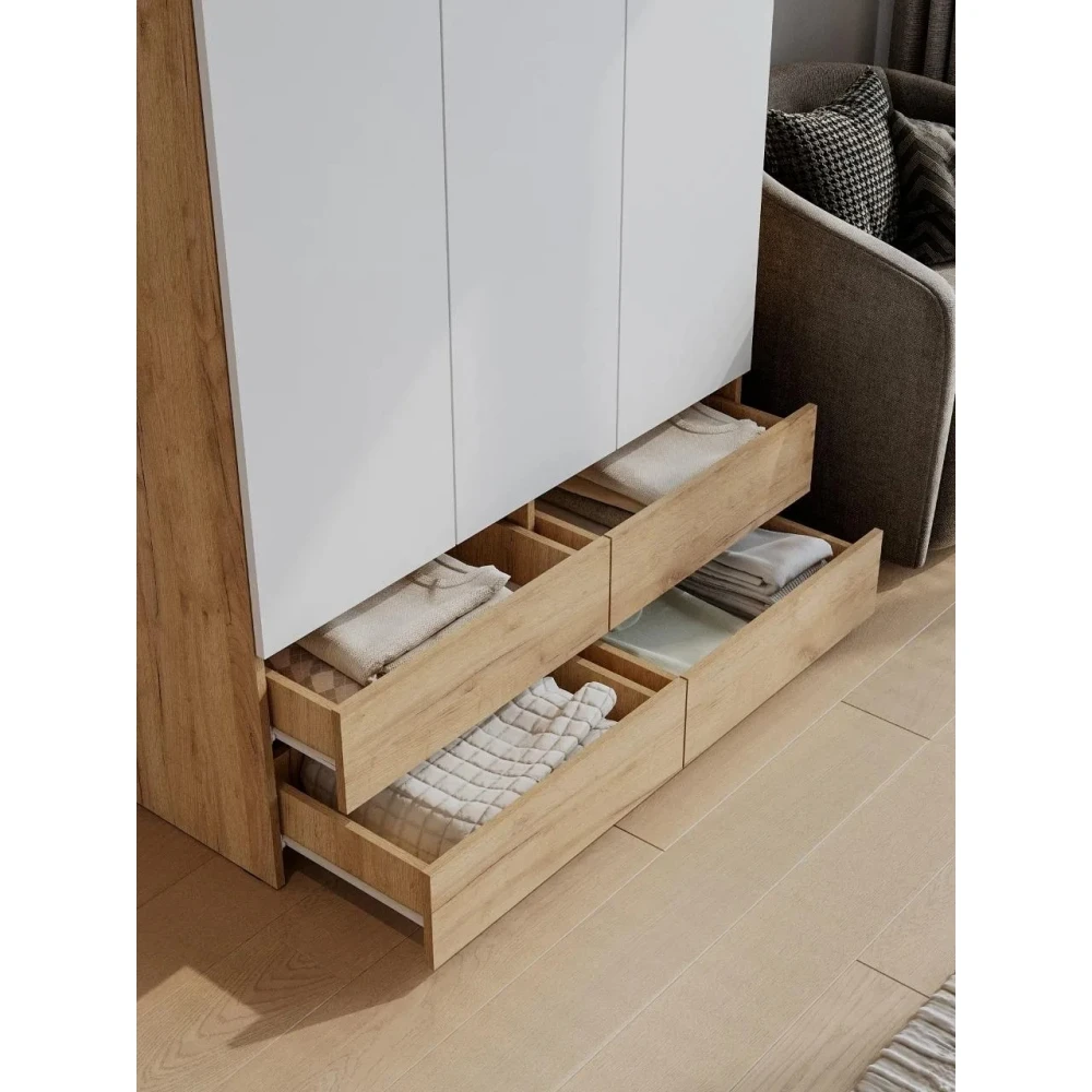 Модульная система "Абрау" Шкаф двухстворчатый (с ящиками) (Дуб Золотой/Белый)