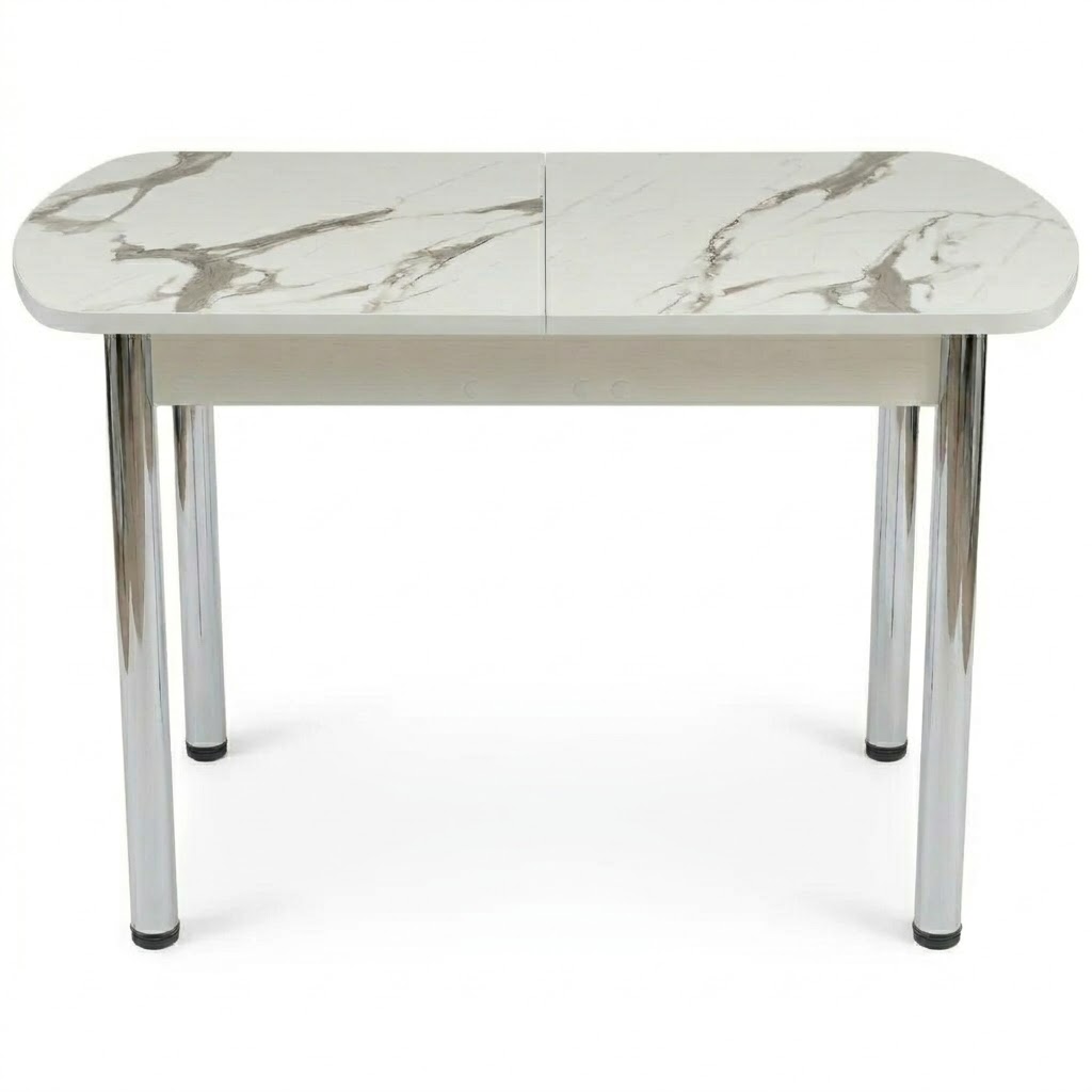 Стол Европейский раздвижной 1100(300)*700 ноги хром Белое Пл.3027 Калаката Висма