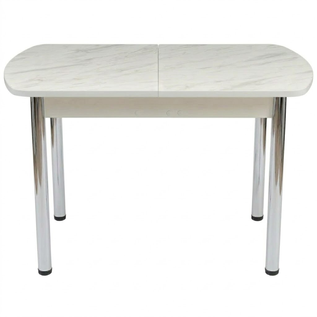 Стол Европейский раздвижной 1200(1500)*800 ноги хром Белое Пл.188 мрамор крестола