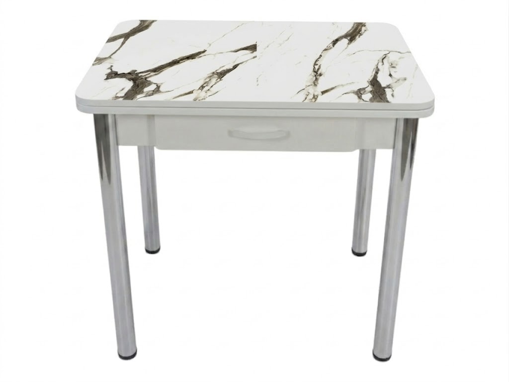 Стол Ломберный с ящ 600*800 (1200) ноги хром Белое Пл.3027ТС Калаката Висма
