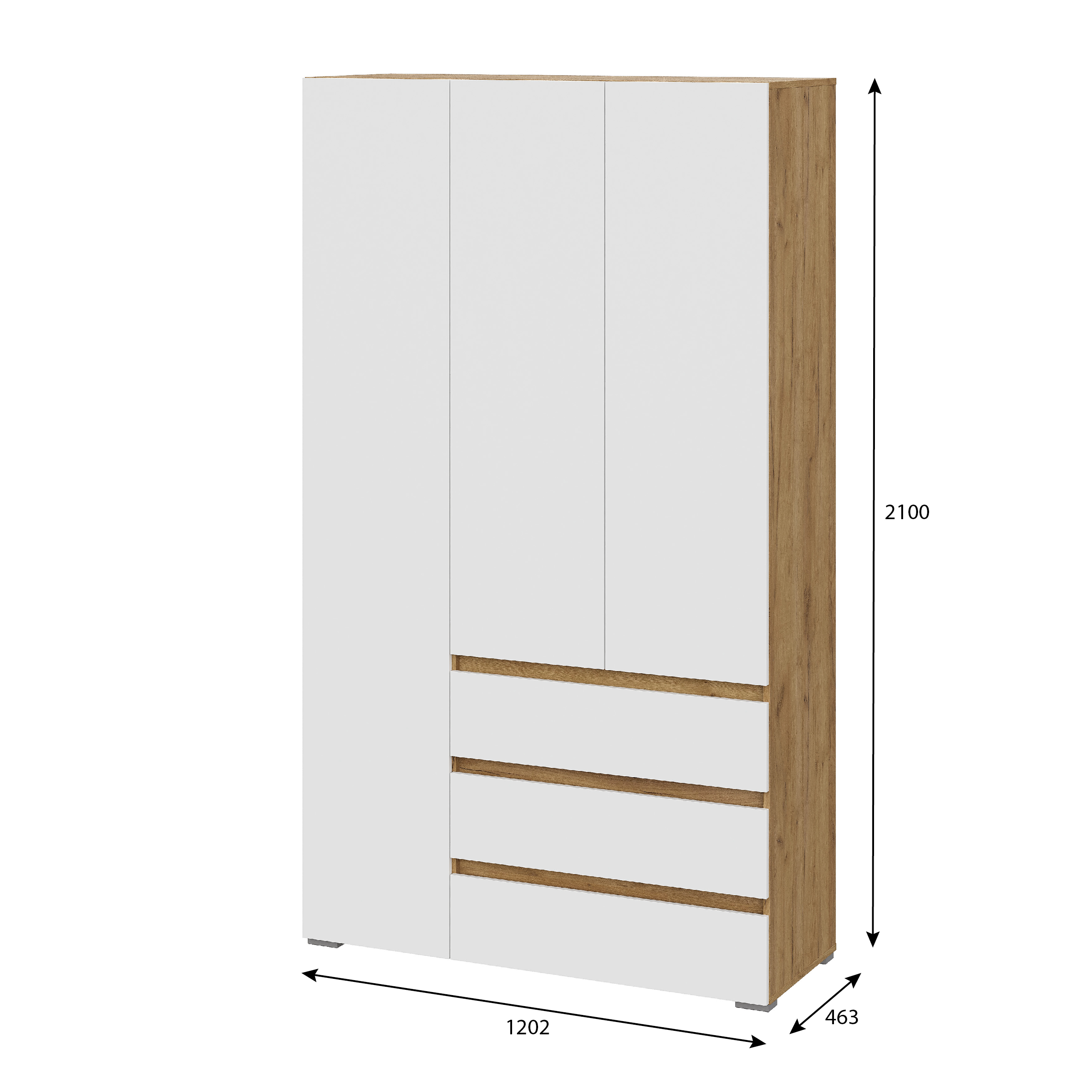 Люмо Шкаф с ящиками 3-х створчатый ШК 06 1200х2100х460 (ДУБ КРАФТ ЗОЛОТО/БЕЛ)