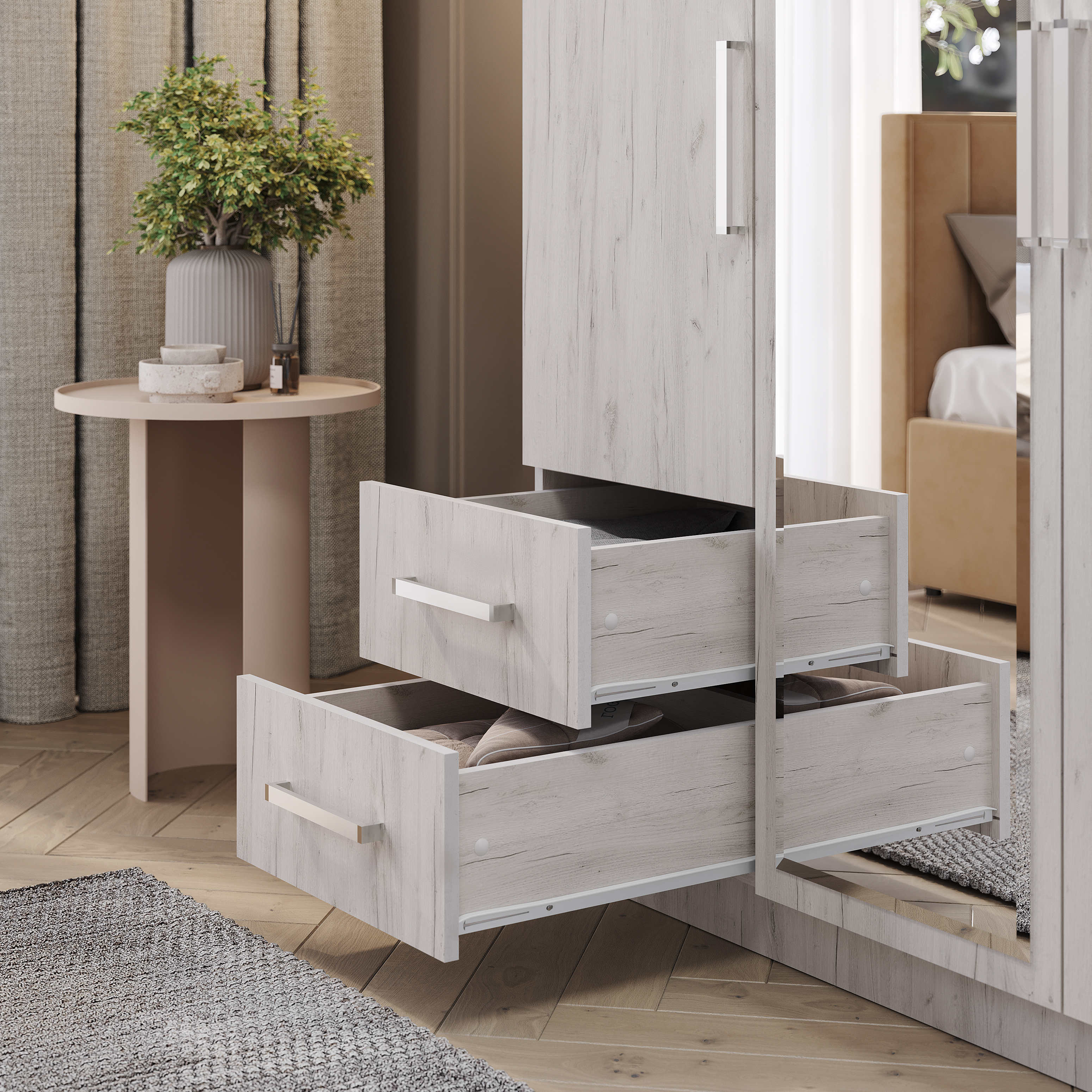 Шкаф 3-х створчатый с ящиками Дуб крафт белый