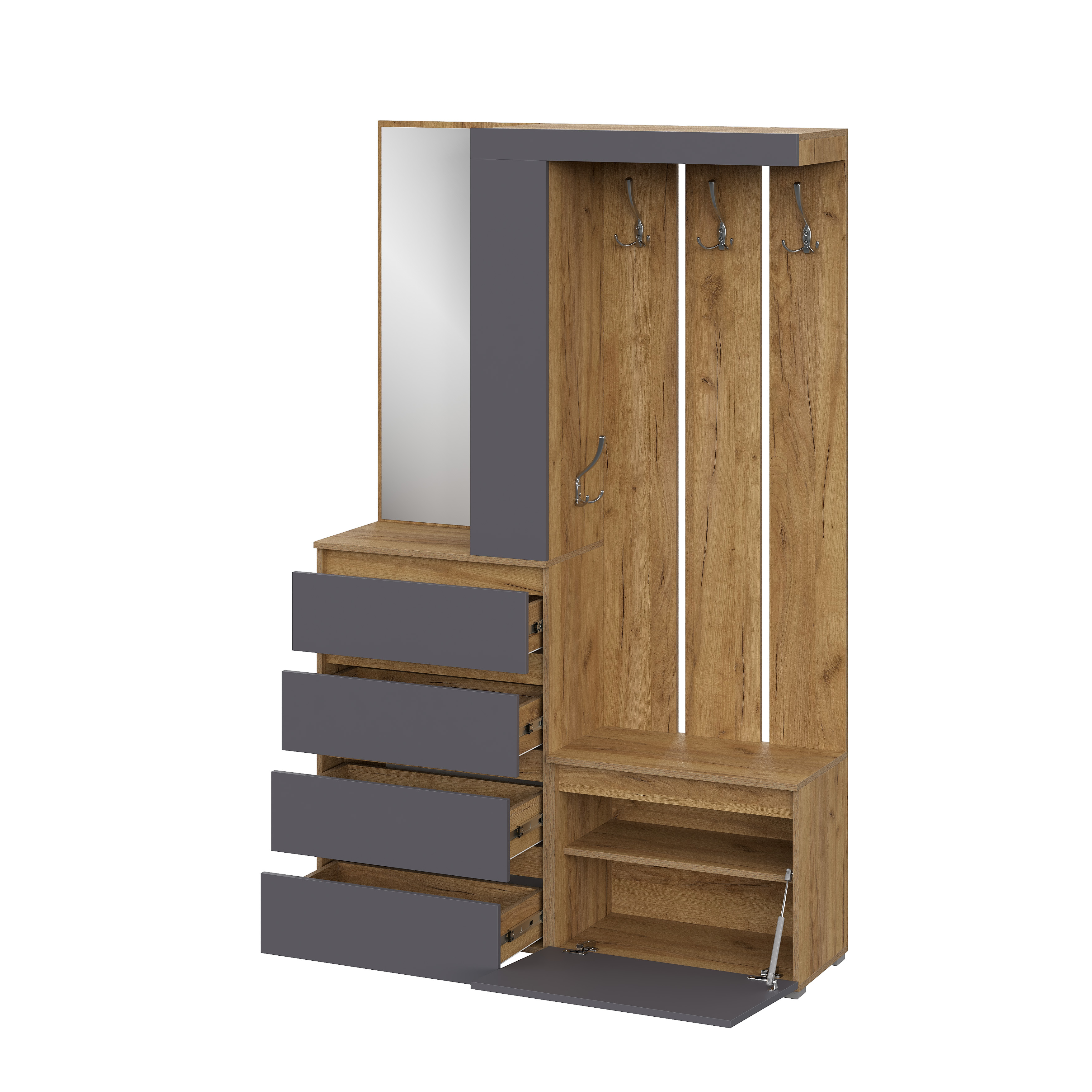 Люмо Прихожая 1260х1980х353 (ДУБ КРАФТ ЗОЛОТО/СЕР)