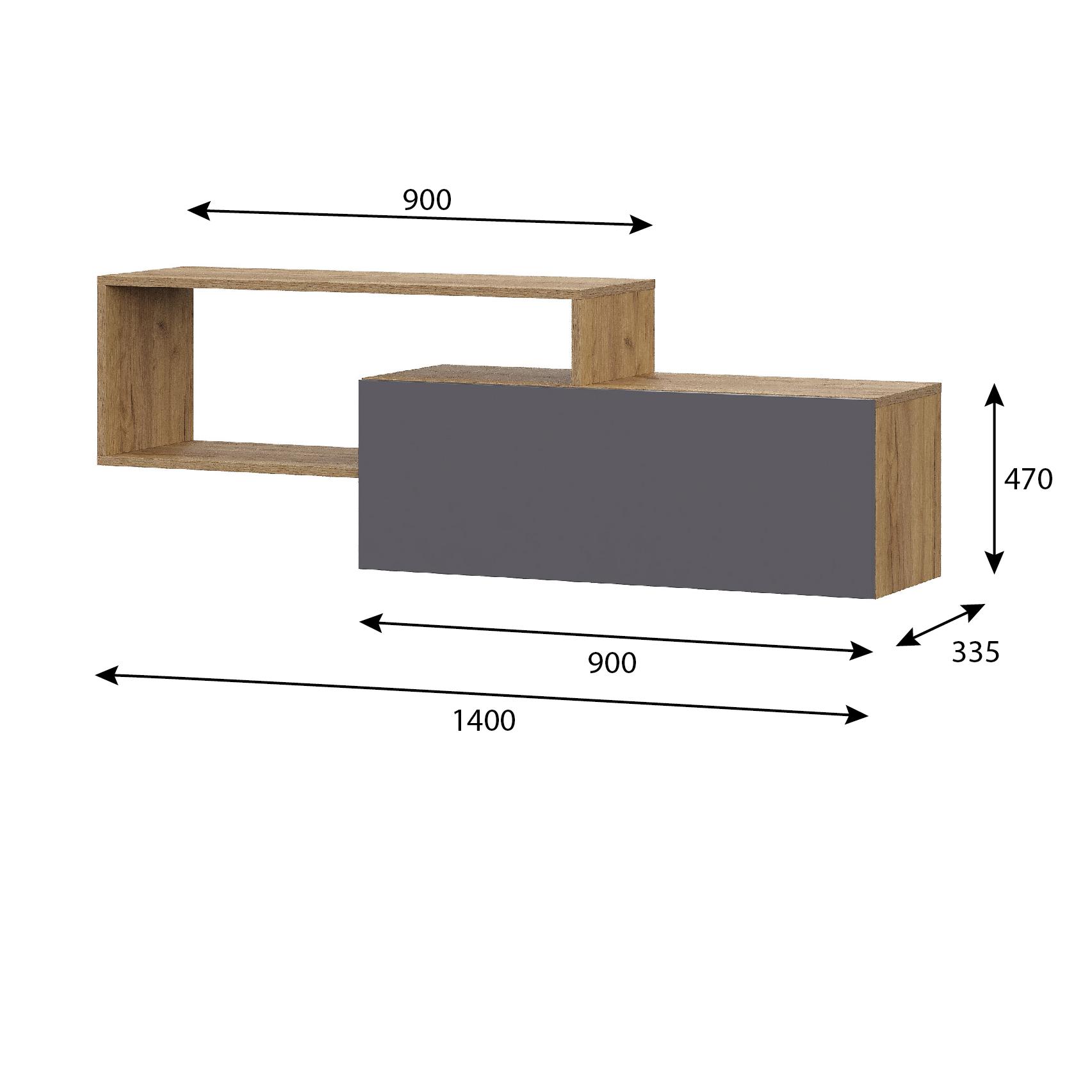Люмо Полка навесная ПЛ 01 1402х472х330 (ДУБ КРАФТ ЗОЛОТО/СЕР)