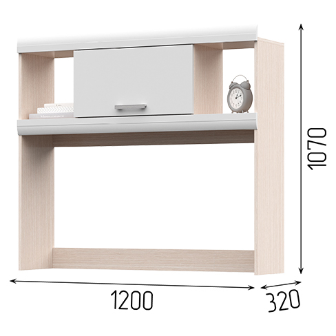 Спальня СИМБА надстройка для стола (1,196х1,072х0,314) фасад МДФ БЕЛЫЙ ГЛЯНЕЦ/корпус БЕЛФОРТ