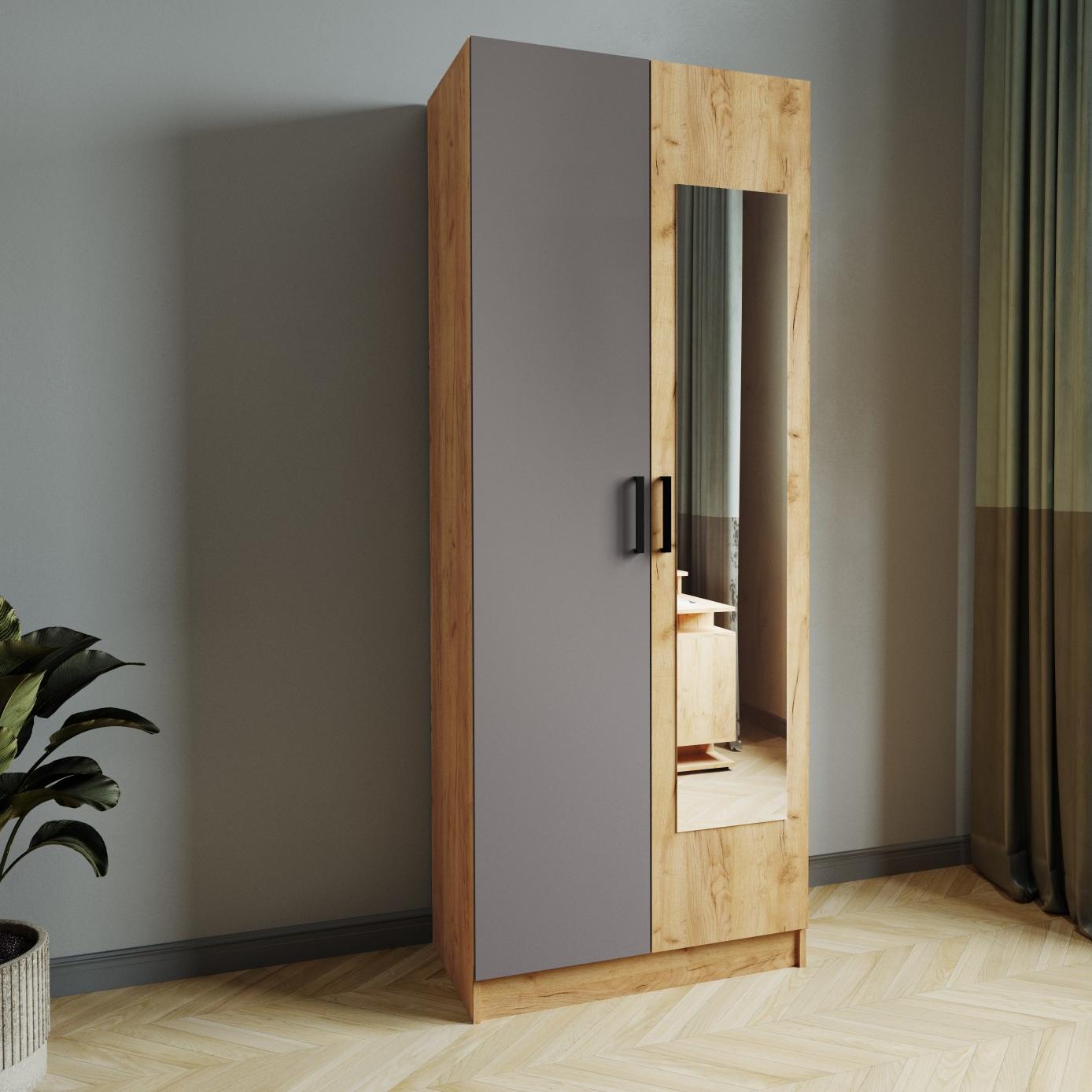 Шкаф комбинированный Ларс (0,8) с зеркалом дуб крафт золотой/графит серый