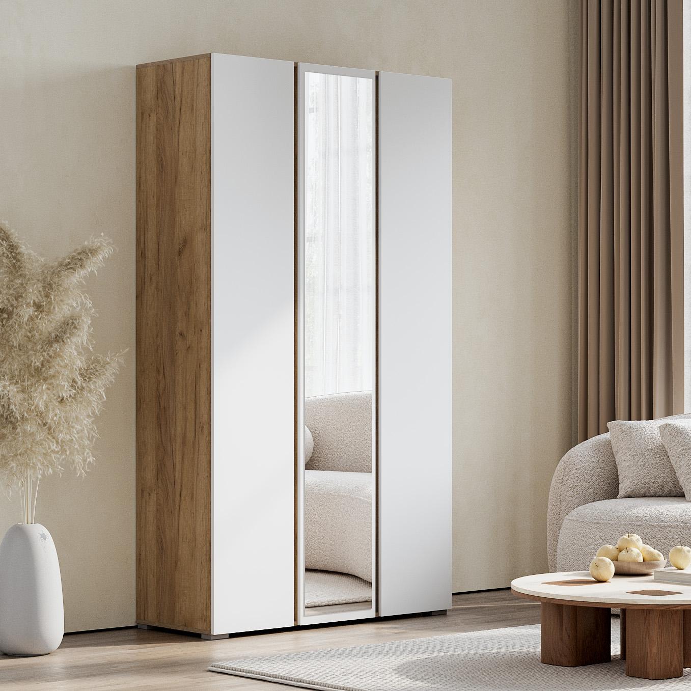 Люмо Шкаф с зеркалом ШК 02 1200х2100х460 (ДУБ КРАФТ ЗОЛОТО/БЕЛ)