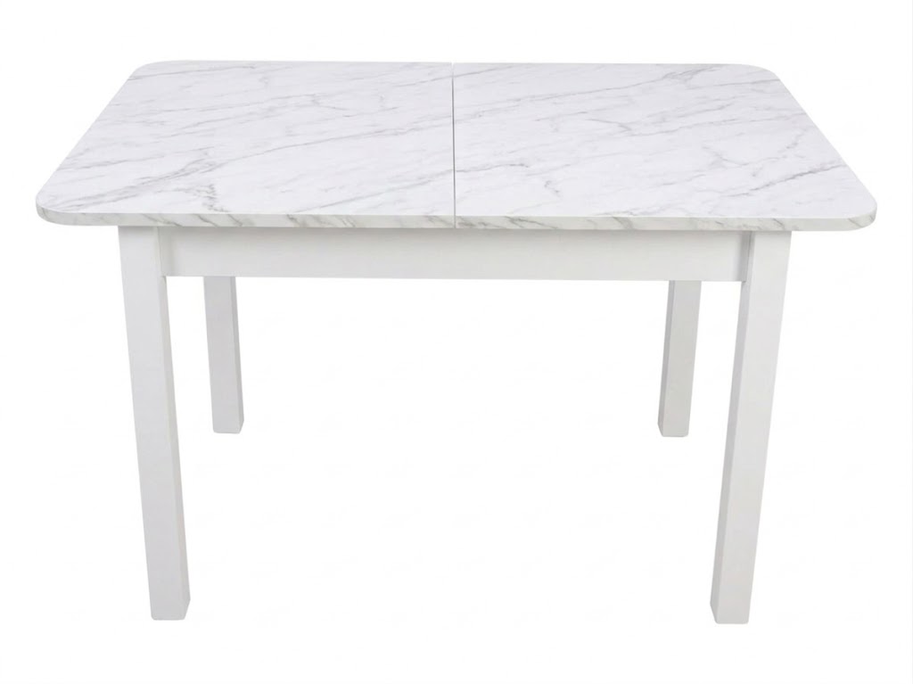 Стол Висма раздвижной 1200(1980)*800 ноги квадро белые Белое Пл.4131PS Белый мрамор Висма