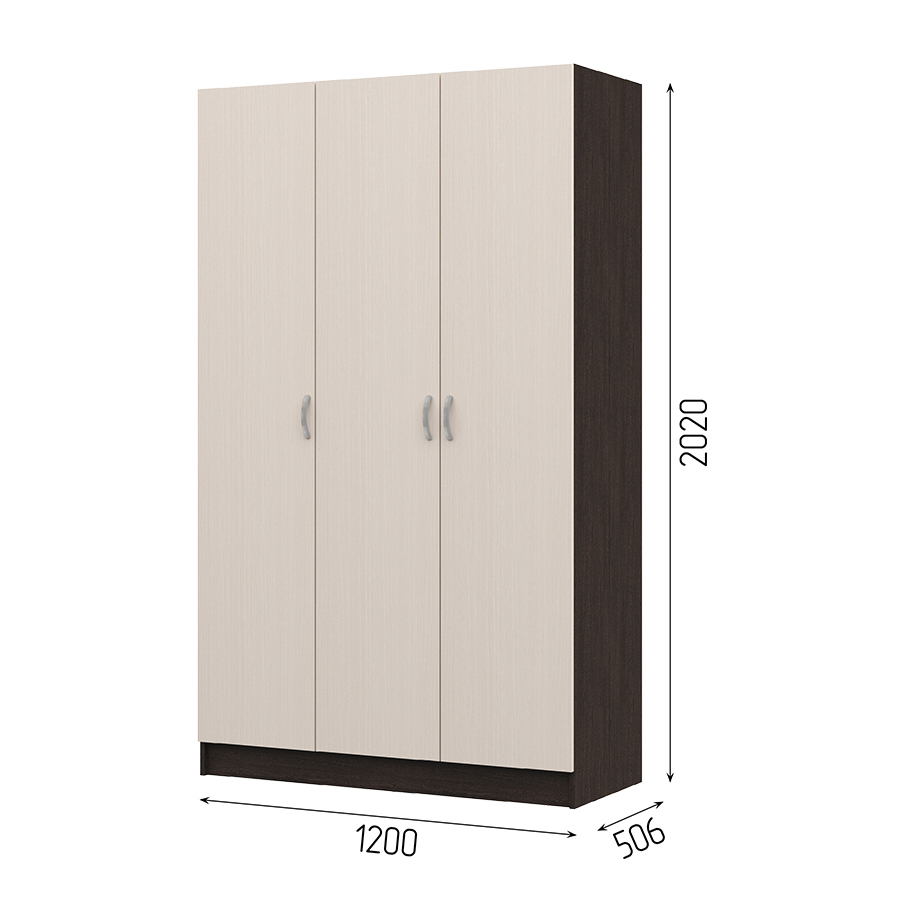 Спальня БАССА ШК 557 шкаф 3-х створчатый (1200х2020х506) фасад БЕЛФОРТ/корпус ВЕНГЕ