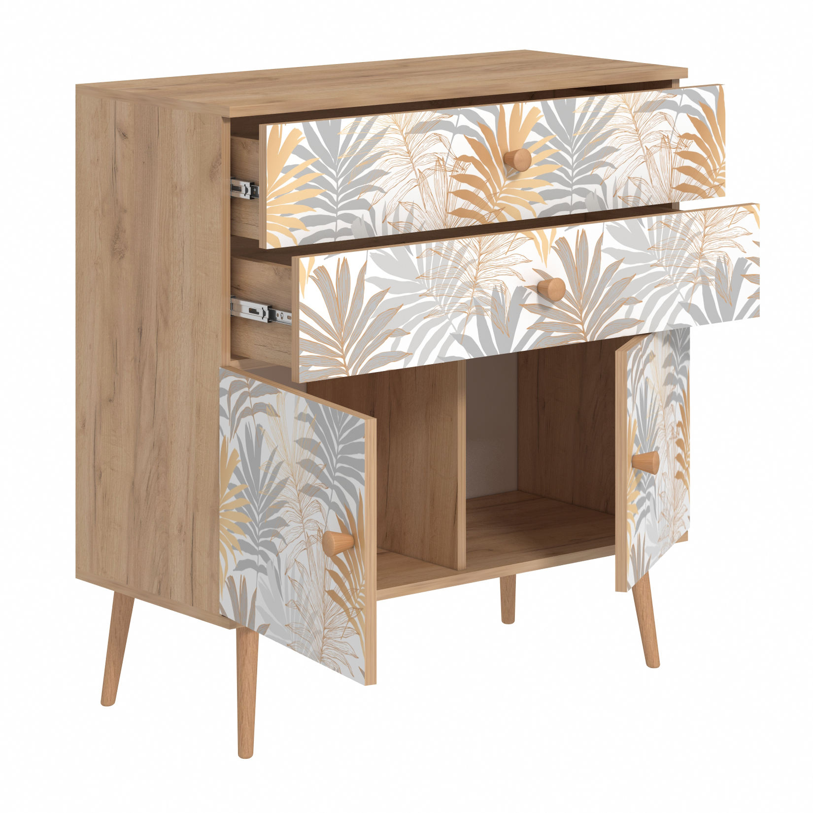 Комод-1 "Art design Flora"-Дуб крафт золотой/Белый с рисунком