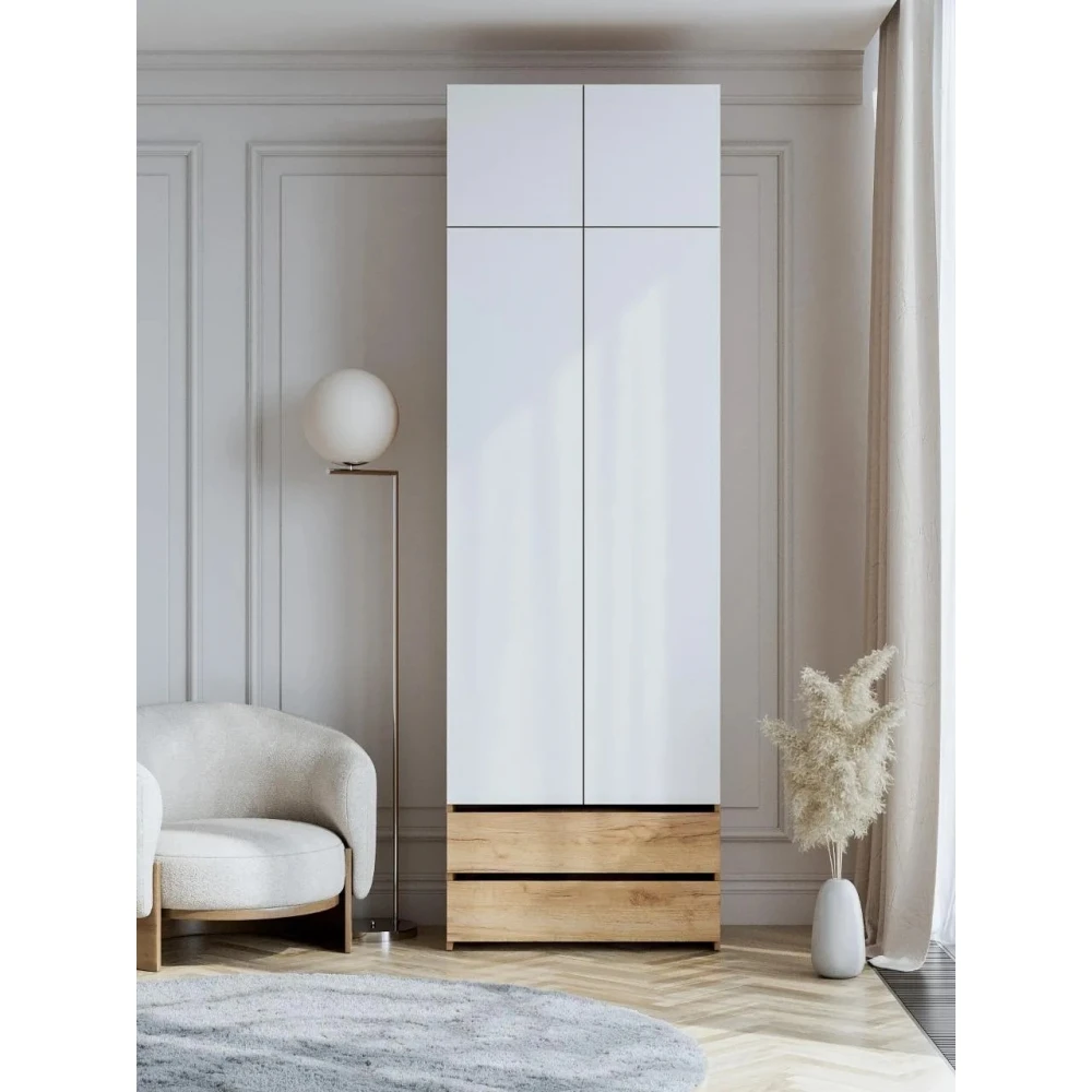 Модульная система "Абрау" Шкаф двухстворчатый (с ящиками) (Дуб Золотой/Белый)